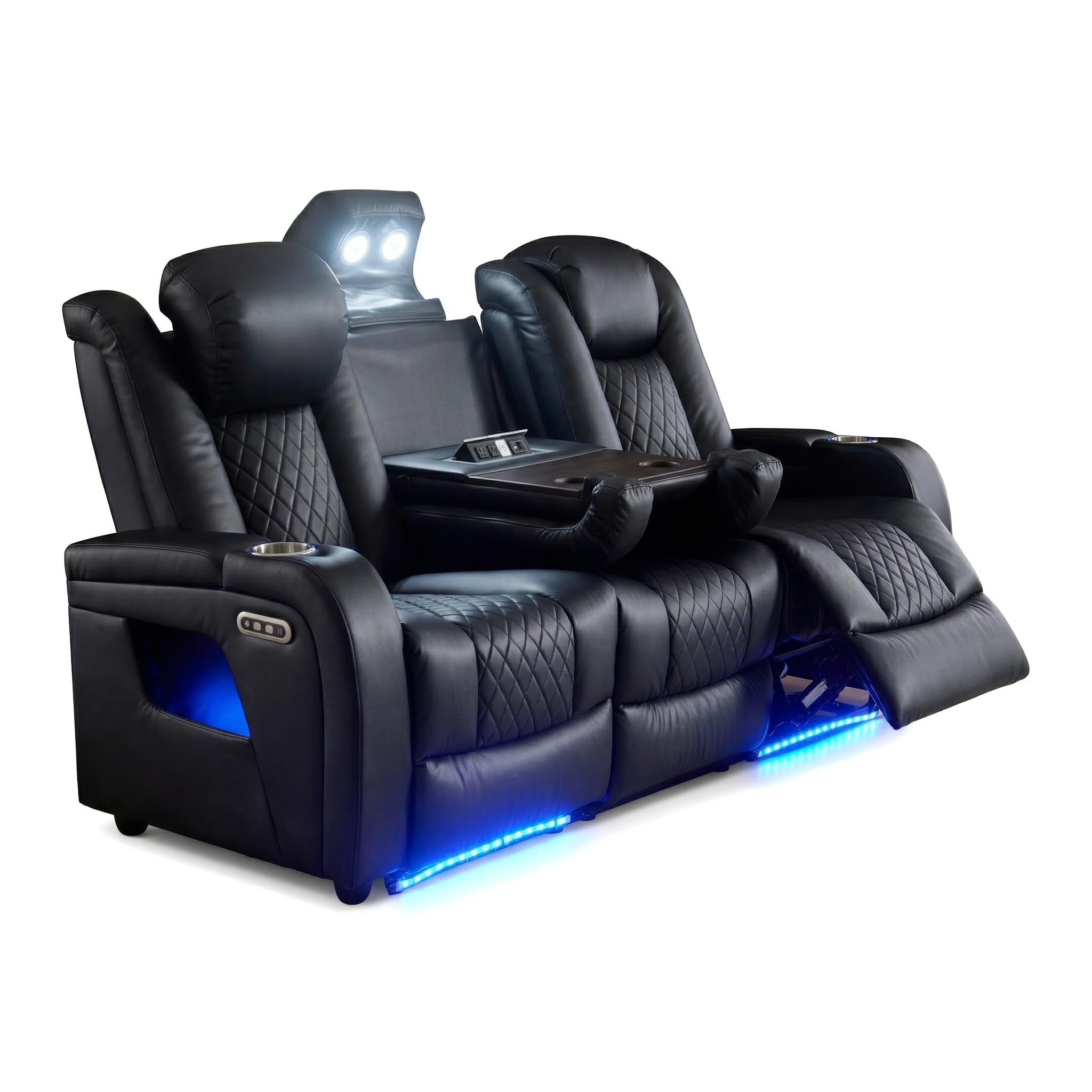 Airadlis Home Theater Seating Seats Dual Power Movie Theater Chairs Theater Recliner Sofa with 7 Colors Ambient Lighting, Lumbar Pillow, Side Pocket,