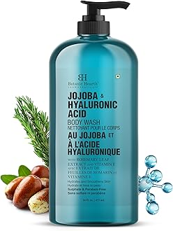 Botanic HearthJojoba & Hyaluronic Acid Body Wash | Shower Gel -16 fl oz with Sea Butter & Sweet Almond Oil | Moisturizing Body Wash Shower Gel for Softer, Smoother Skin | for Women & Men