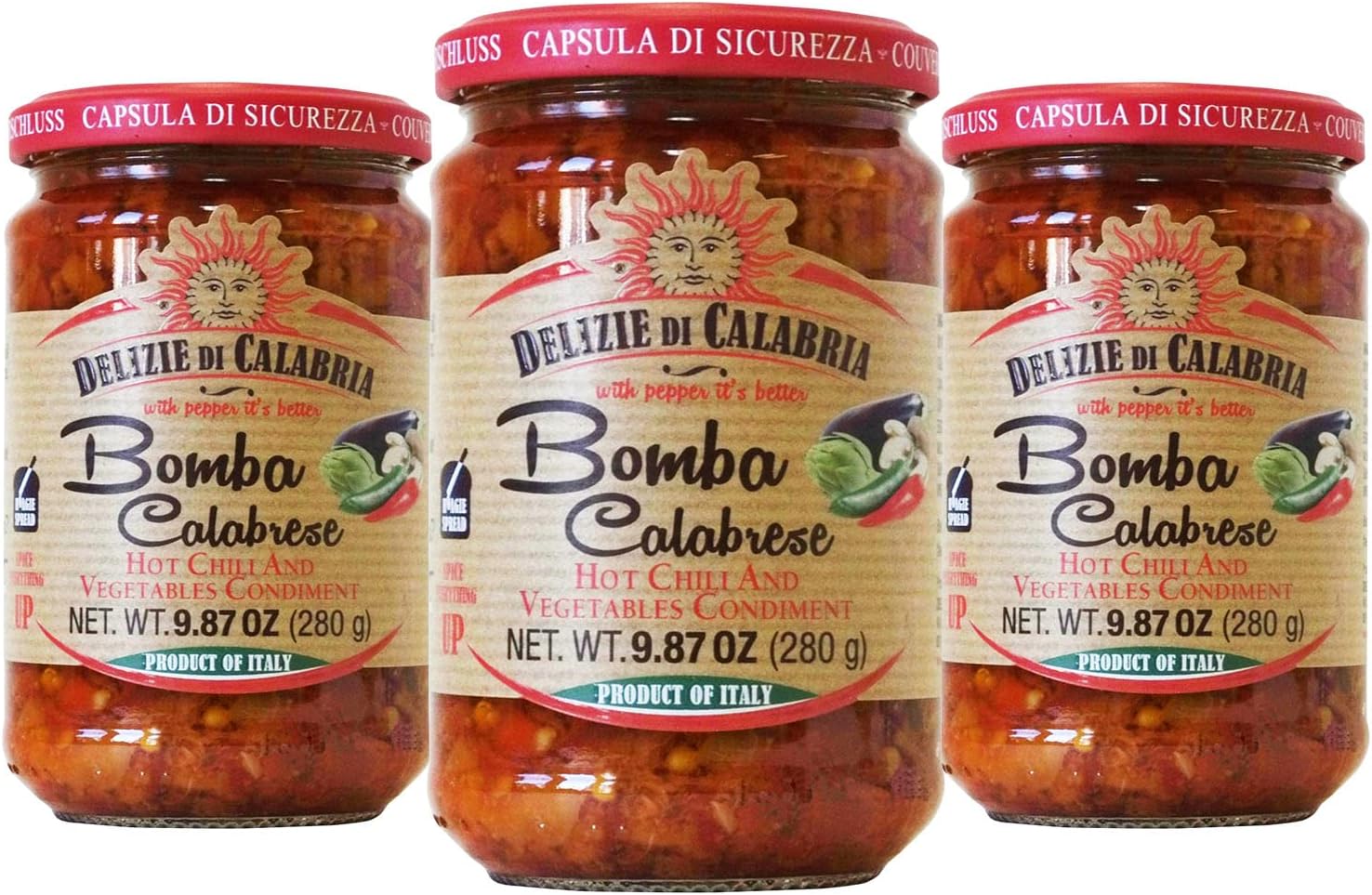 Bomba Calabrese Italian Hot Sauce Spread 9.87 Ounce - Pack of 3