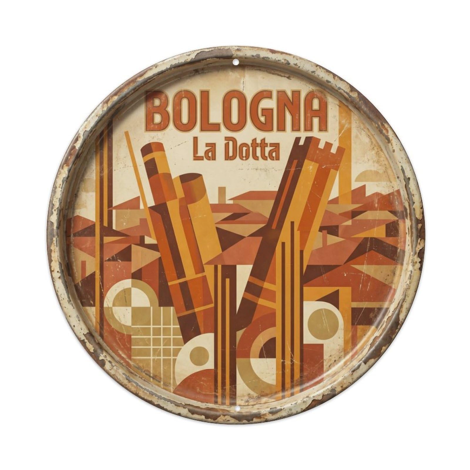 Vintage Travel Towers Bologna Skyline Metal Tin Sign Plaque Wall Decor for Cafe, Club Bar, Office, Home Garden Round Metal Poster 8x8Inch
