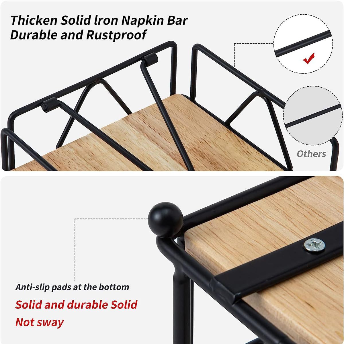 Porte-serviettes en bois laqué de premier choix, en bois laqué, pour serviettes en papier, noir avec bordure dorée, design de table Porte-serviettes en bois laqué de premier choix, en bois laqué, pour serviettes en papier, noir avec bordure dorée, design de table