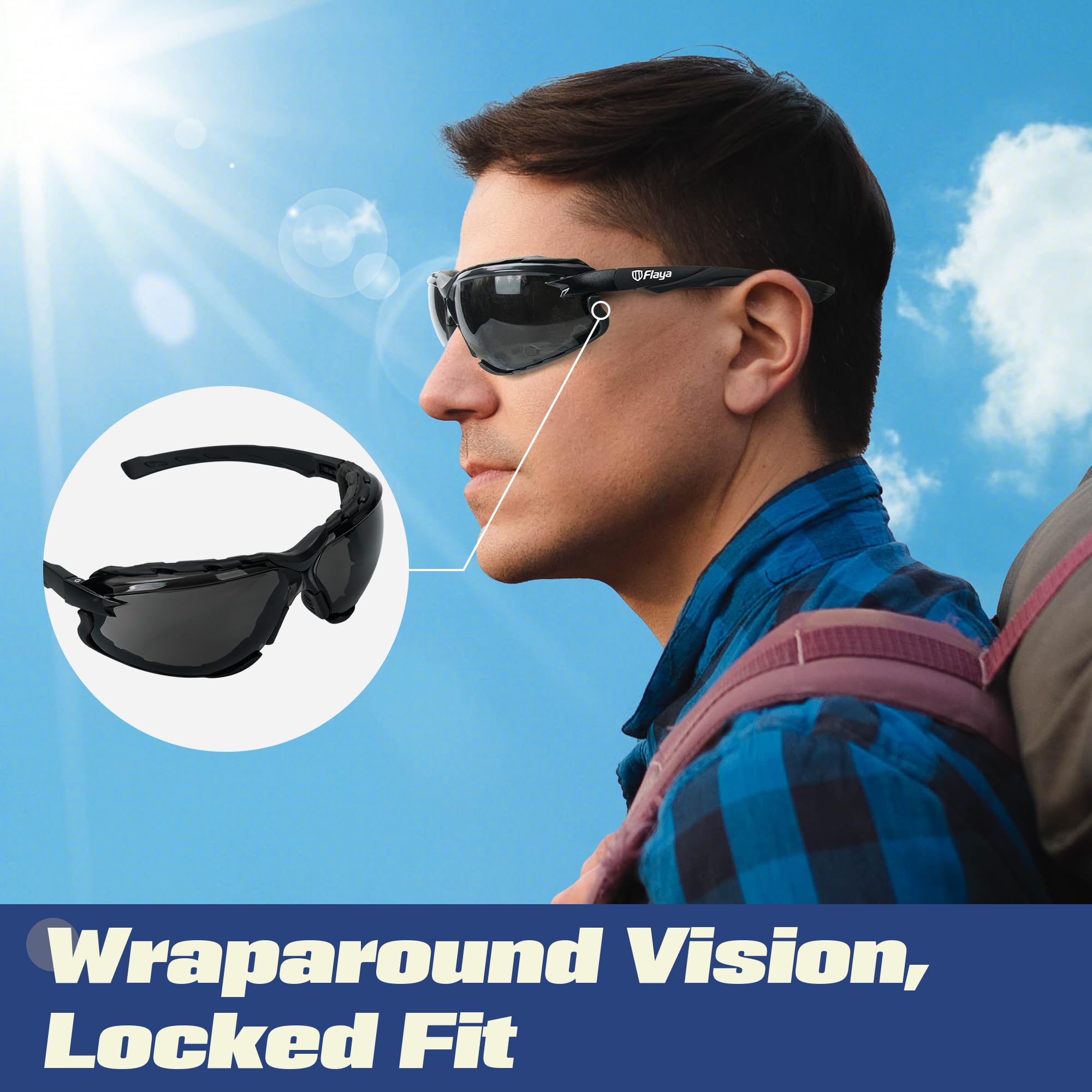 Flaya Foam Lined Safety Glasses Anti-Fog Z87.1 Mowing Goggles with Strap — Amazon image 6