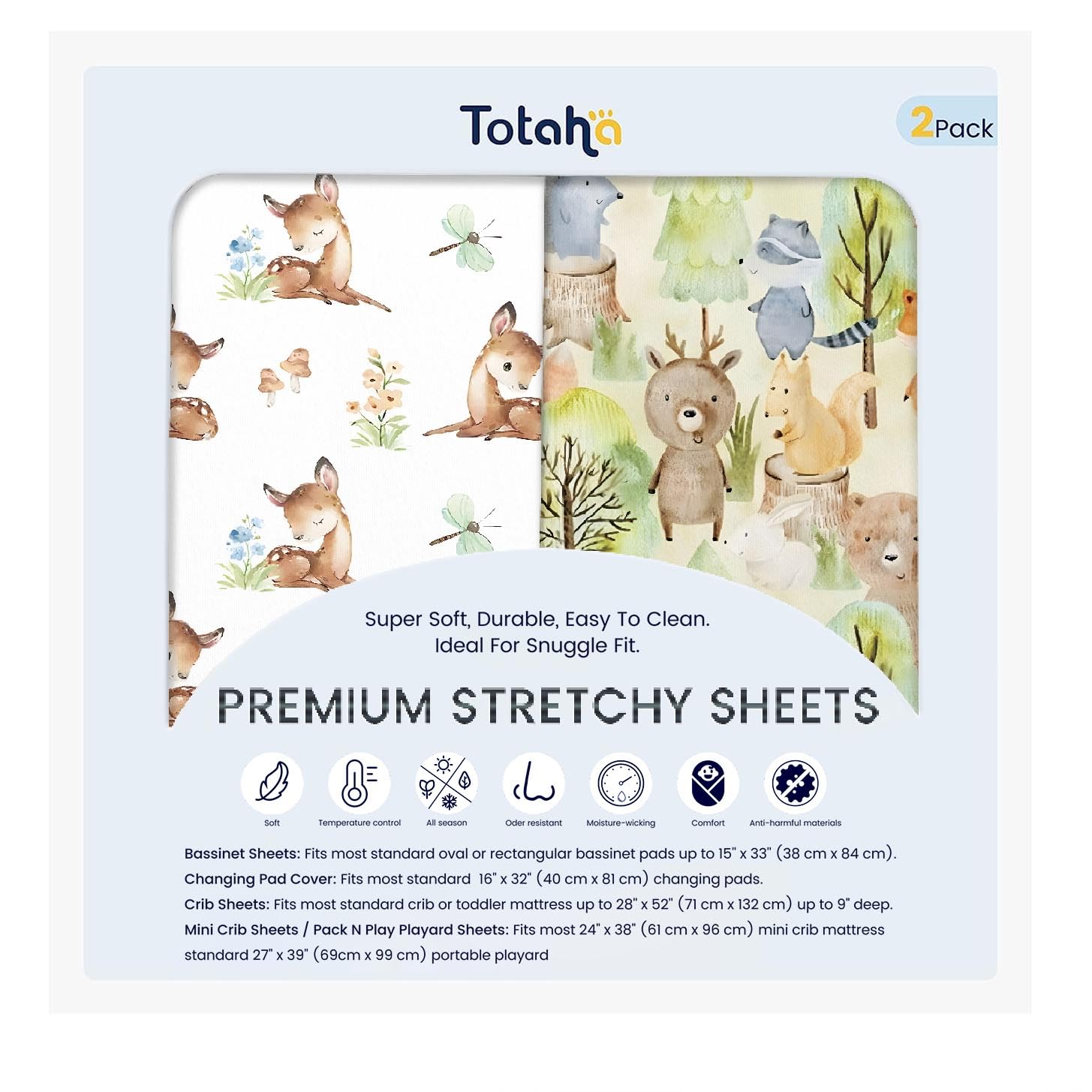 TotAha Premium Soft Bassinet Sheet for Boy Girl, Super Stretchy Jersey Knit Bassinet Fitted Sheet, Compatible with Halo, Maxi COSI, Mika Micky, SNOO,