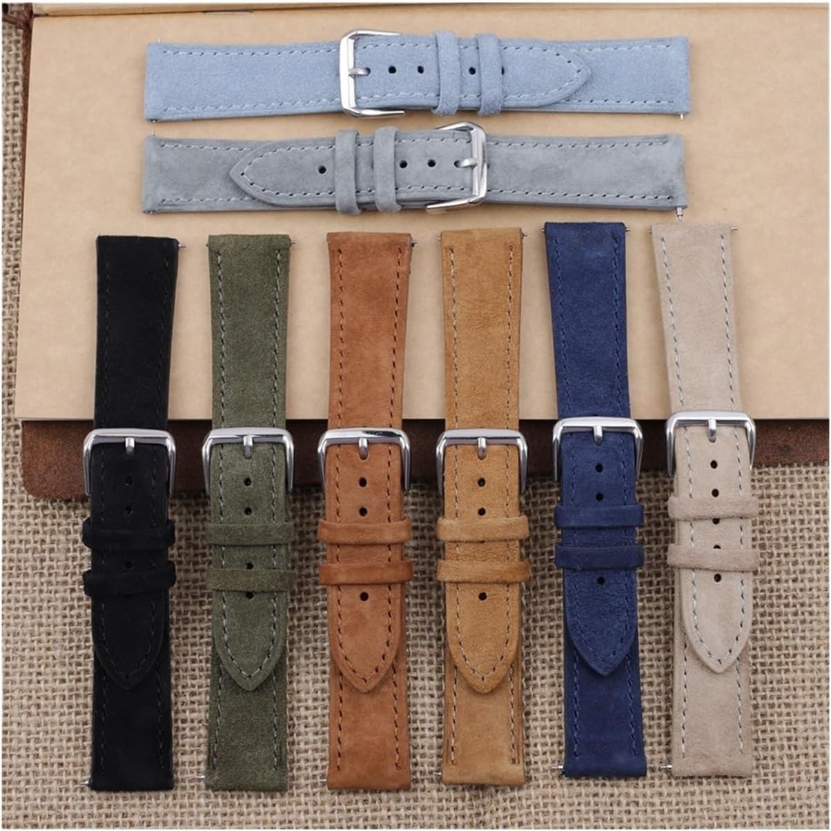 XILILHC Soft Suede Leather Watch Band 18mm 19mm 20mm 22mm 24mm Blue Brown Straps Stainless Steel Buckle