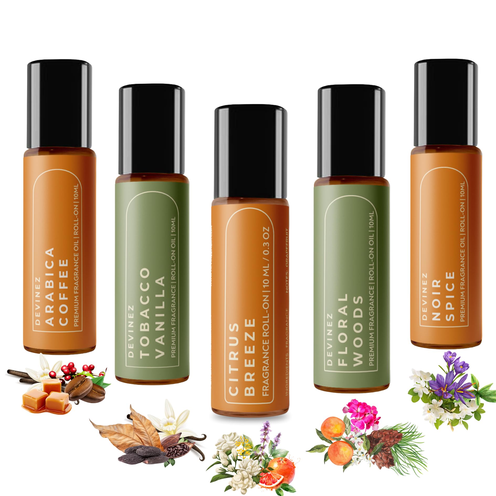 Devinez 5 Fragrance Oils Perfume Roll-On Combo (10ml Each) | Tobacco Vanilla, Citrus Breeze, Coffee Arabica, Floral Woods, Noir Spice (IFRA Certifed)-image-6