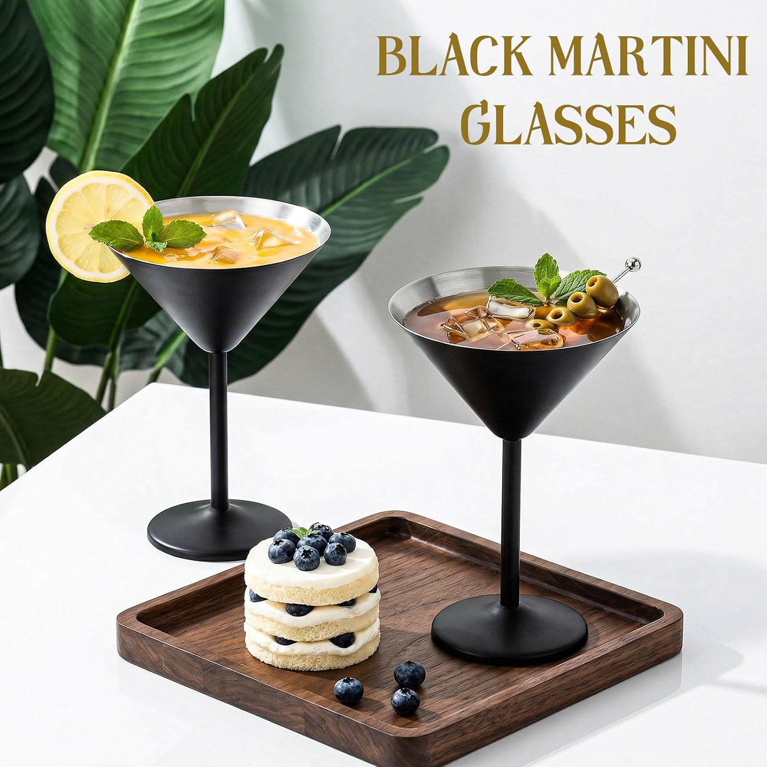 Zhehao 2 Pcs Stainless Steel Martini Glasses, Unbreakable Margarita Glasses, Lightweight and Drinks Stay Cold for Cocktail & Wedding Party, Anniversary Dinner(Black)