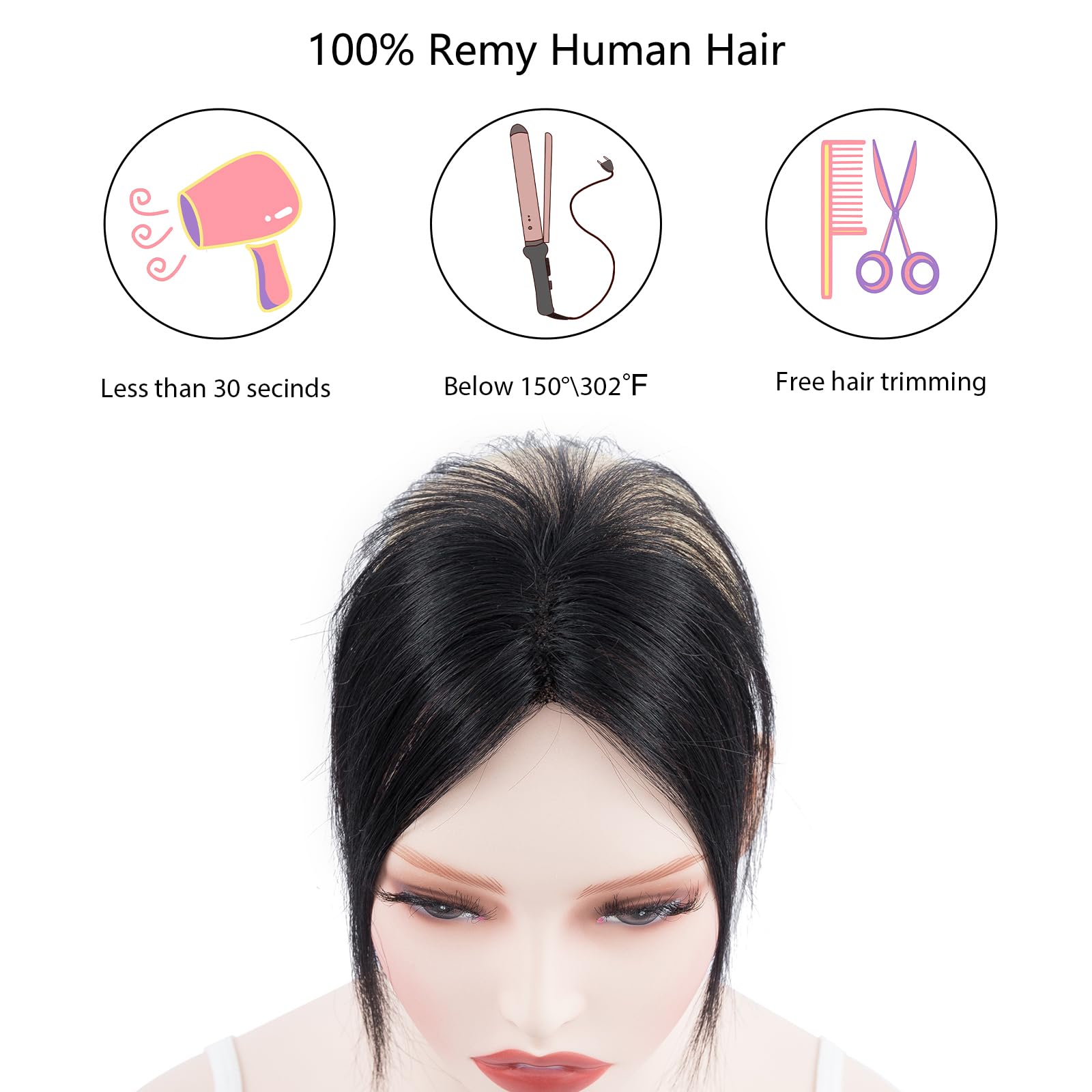 Clip in Fringe 100% Human Hair Bangs Clip in 360 3D Coverage Fringe for Women Daily Wear Black, Black-3D bangs - Image 3