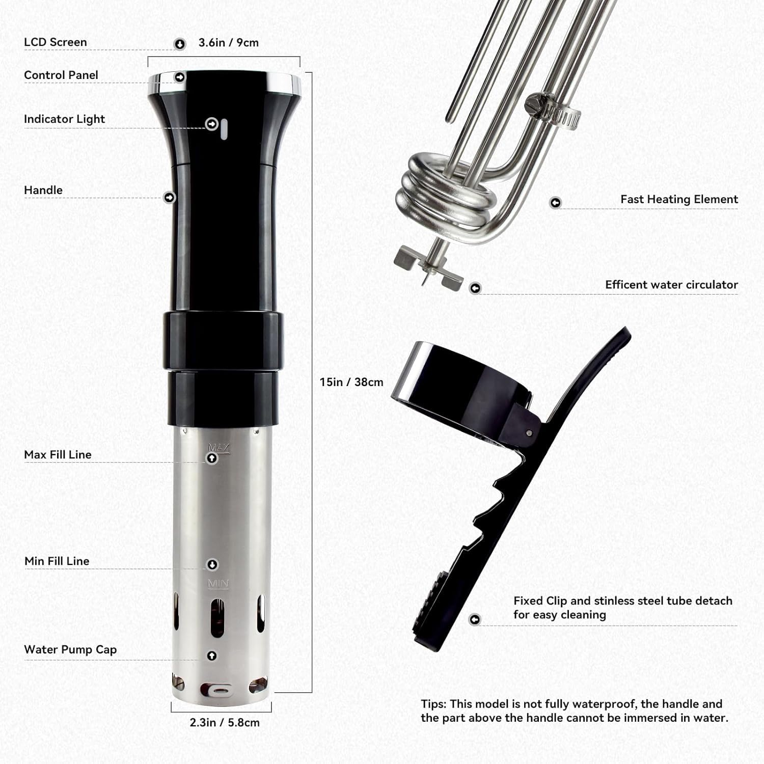 Cocina Sous Vide, circulador de inmersión de 1100 W para máquina Sous Vide, con pantalla táctil, control preciso de temperatura, cocina de precisión, perfecta para comidas tiernas y jugosas