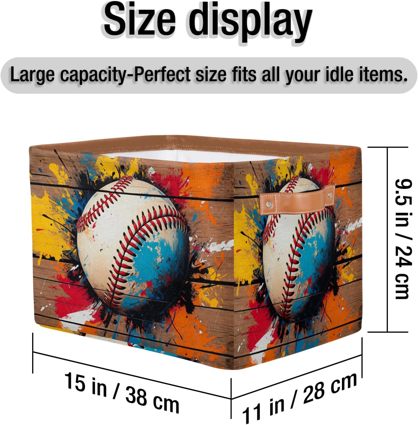Baseball Rectangular Baseball Basket Kids - Sports Collapsible Toy Storage Bin with Handles Fabric Organizer Shelf Book Sports Room Decor Birthday Gifts for Boys Nursery Bathroom