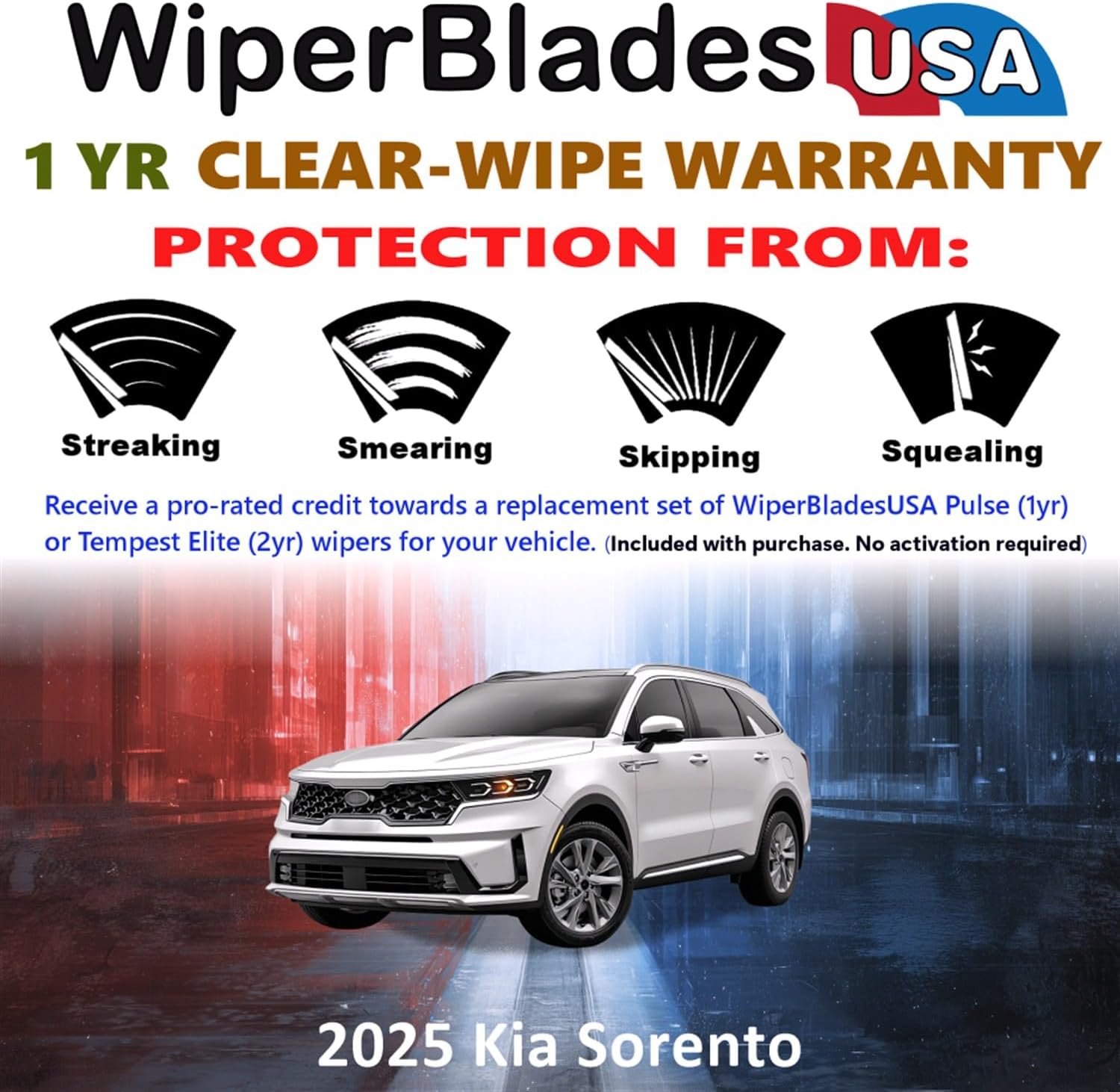 WiperBladesUSA Wiper Blades Set w/ 1yr warranty compatible with Kia Sorento 2025 Wipers (Set of 3) w/Rear Wiper Pulse Wipers