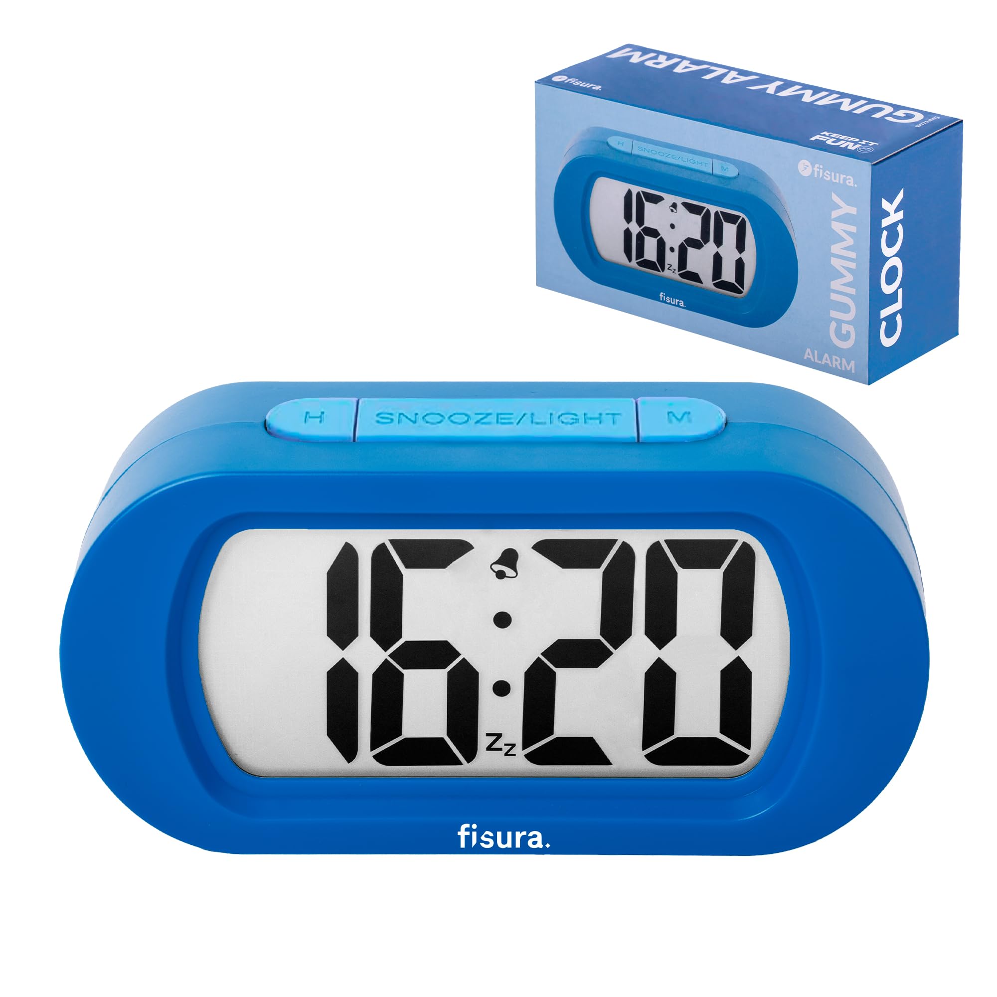 Fisura - Digital Alarm Clock, Original Gift, LED Display, Battery Operated Bedside Clock, 12/24 Hour Format, Easy-to-Read Backlight (Blue)