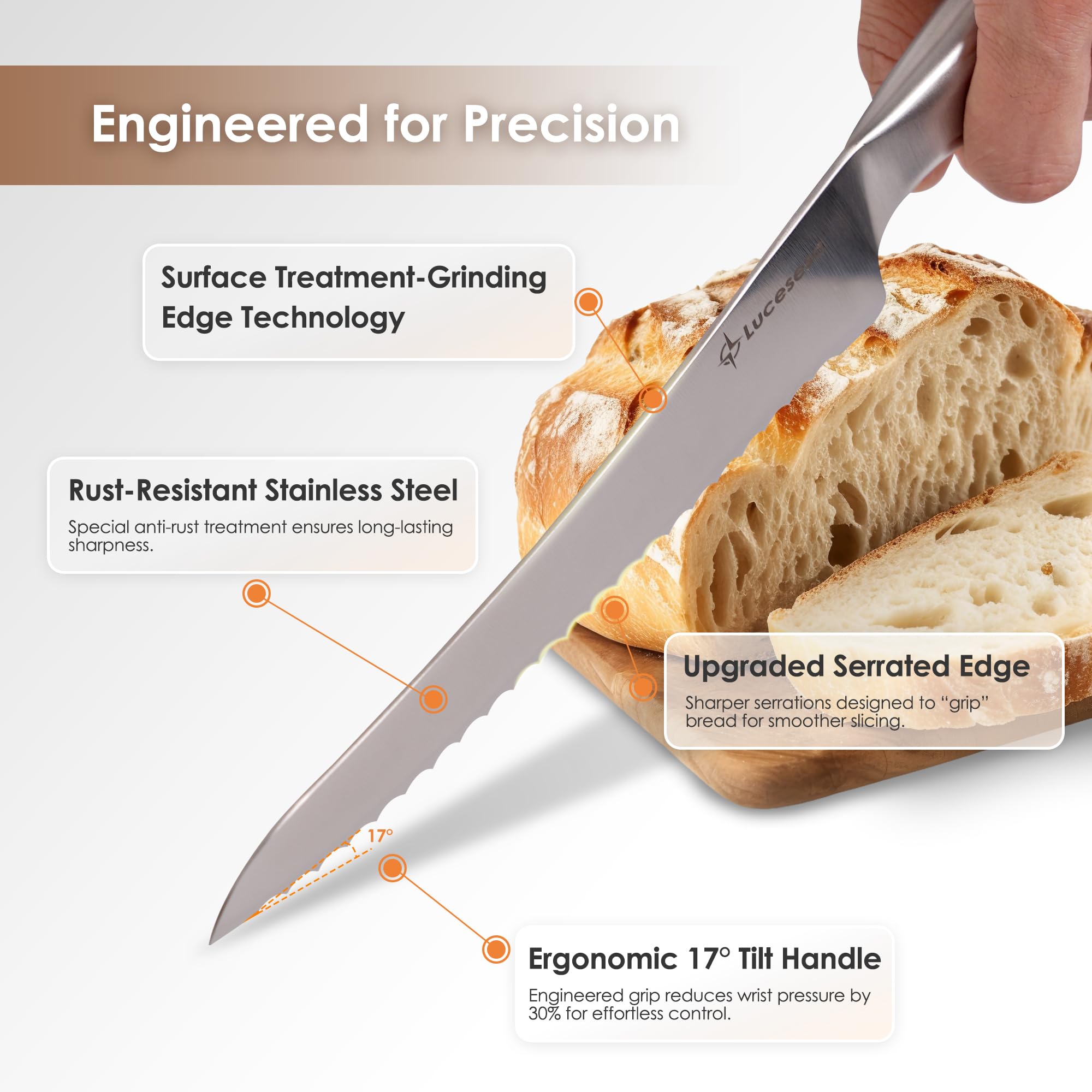 8" Bread Knife - Sharp Serrated for Sourdough & More -4