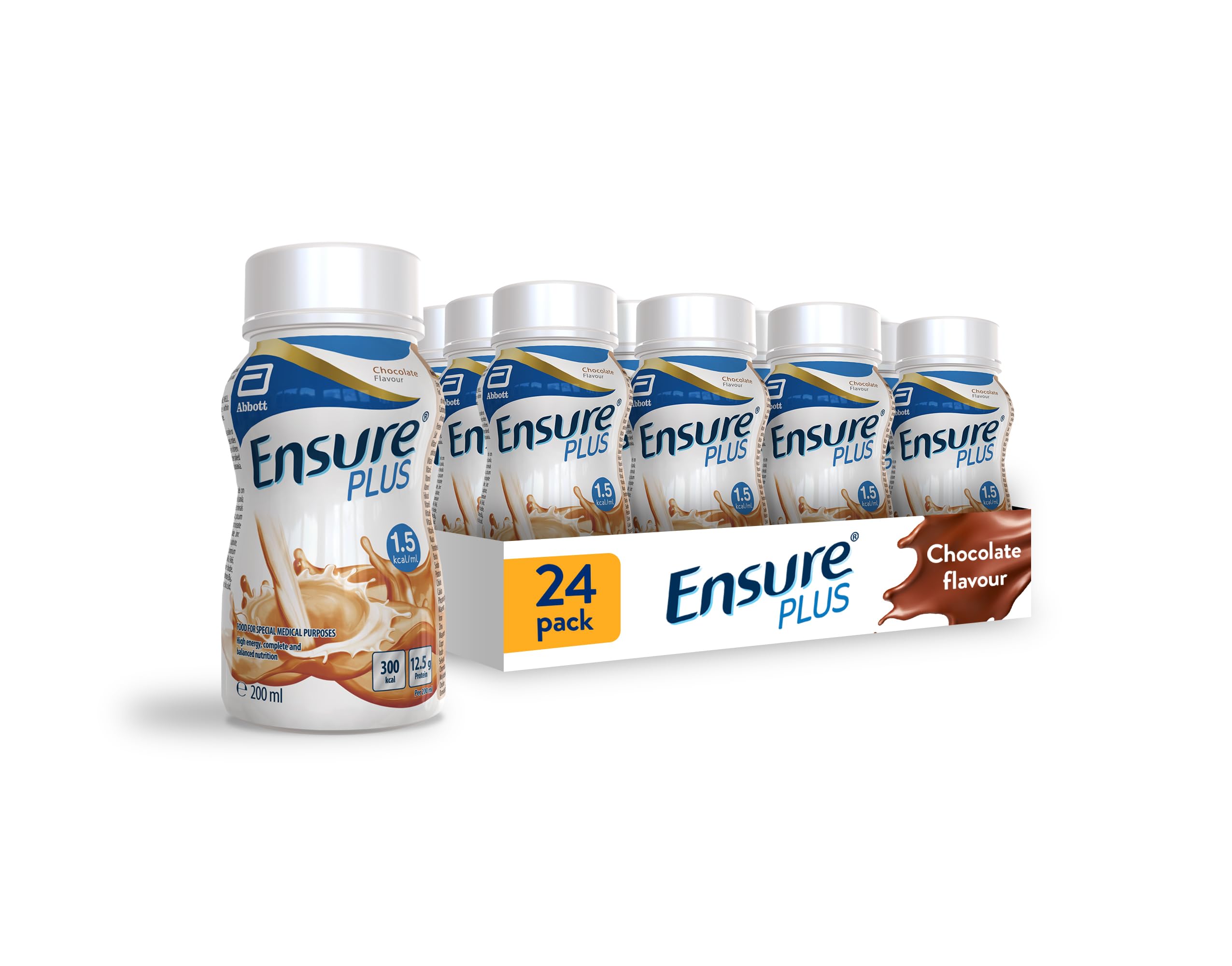 Ensure Plus milkshake style nutritional supplement drink, chocolate flavour, contains protein, vitamins and minerals 24 x 200ml