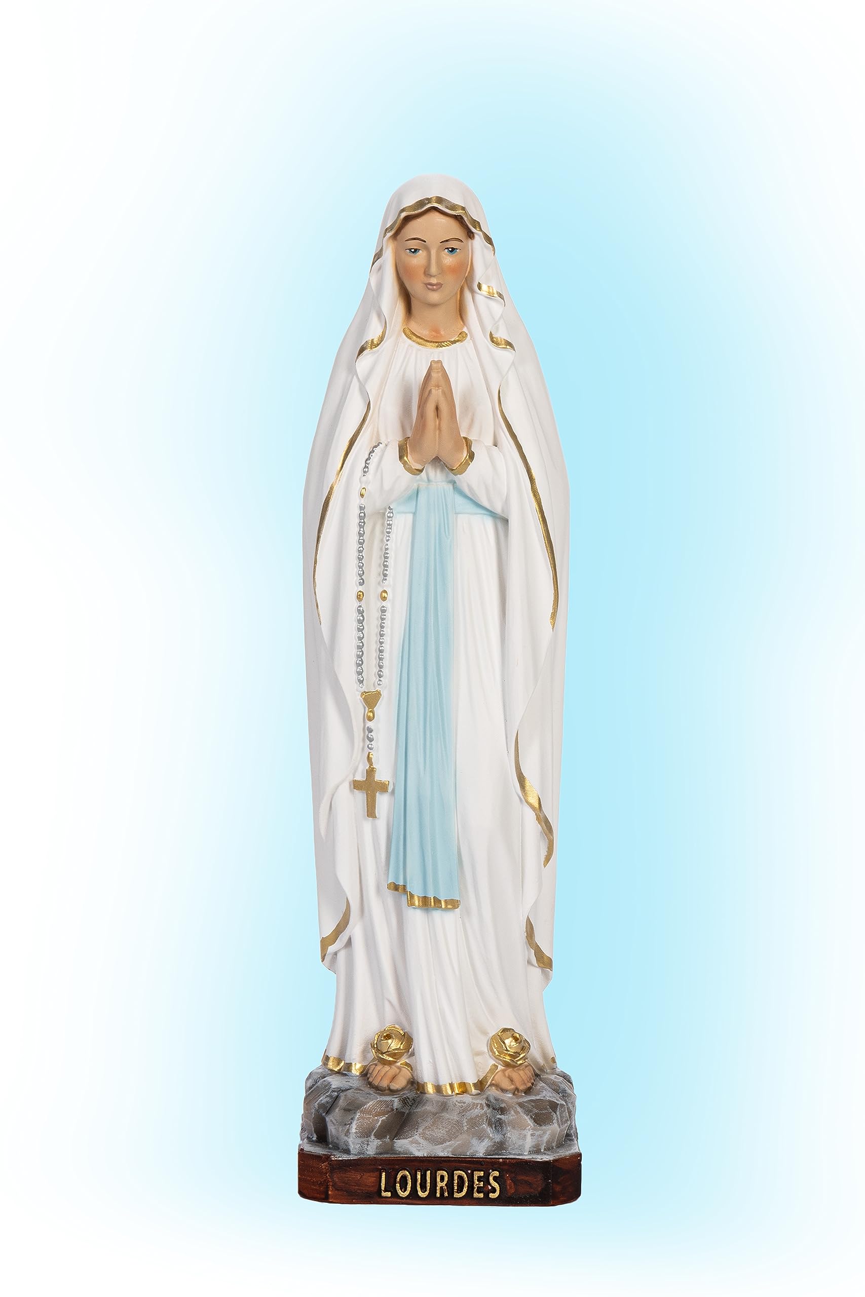 OVUNQUE PROTEGGIMI Figurka Matki Bożej z Lourdes 30 cm żywica do użytku wewnątrz i na zewnątrz, figurka Madonniny, wykonana ręcznie we Włoszech