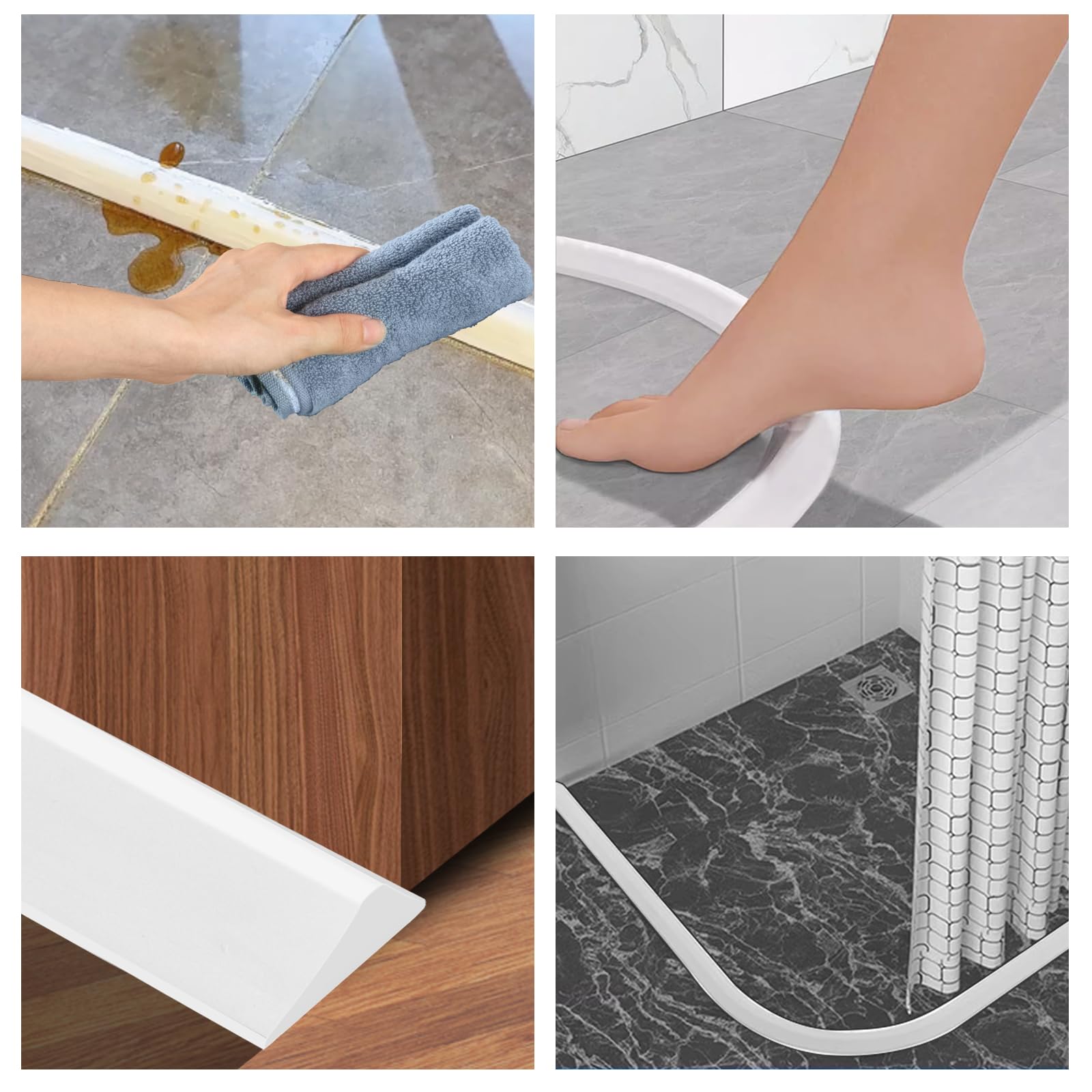 3-Inch High Collapsible Shower Water Dam – 5.6-Foot Self-Adhesive Silicone Barrier For Wet/Dry Separation In Bathroom & Kitchen