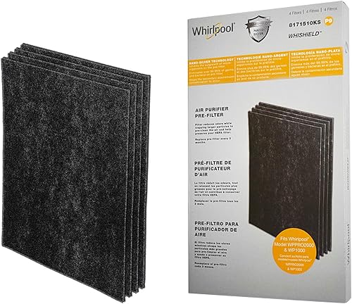 Whirlpool 8171510KS - Prefiltro de carbón auténtico, reemplazo activado antimicrobiano Whishield para purificador de aire WP1000, WPPRO2000, extra