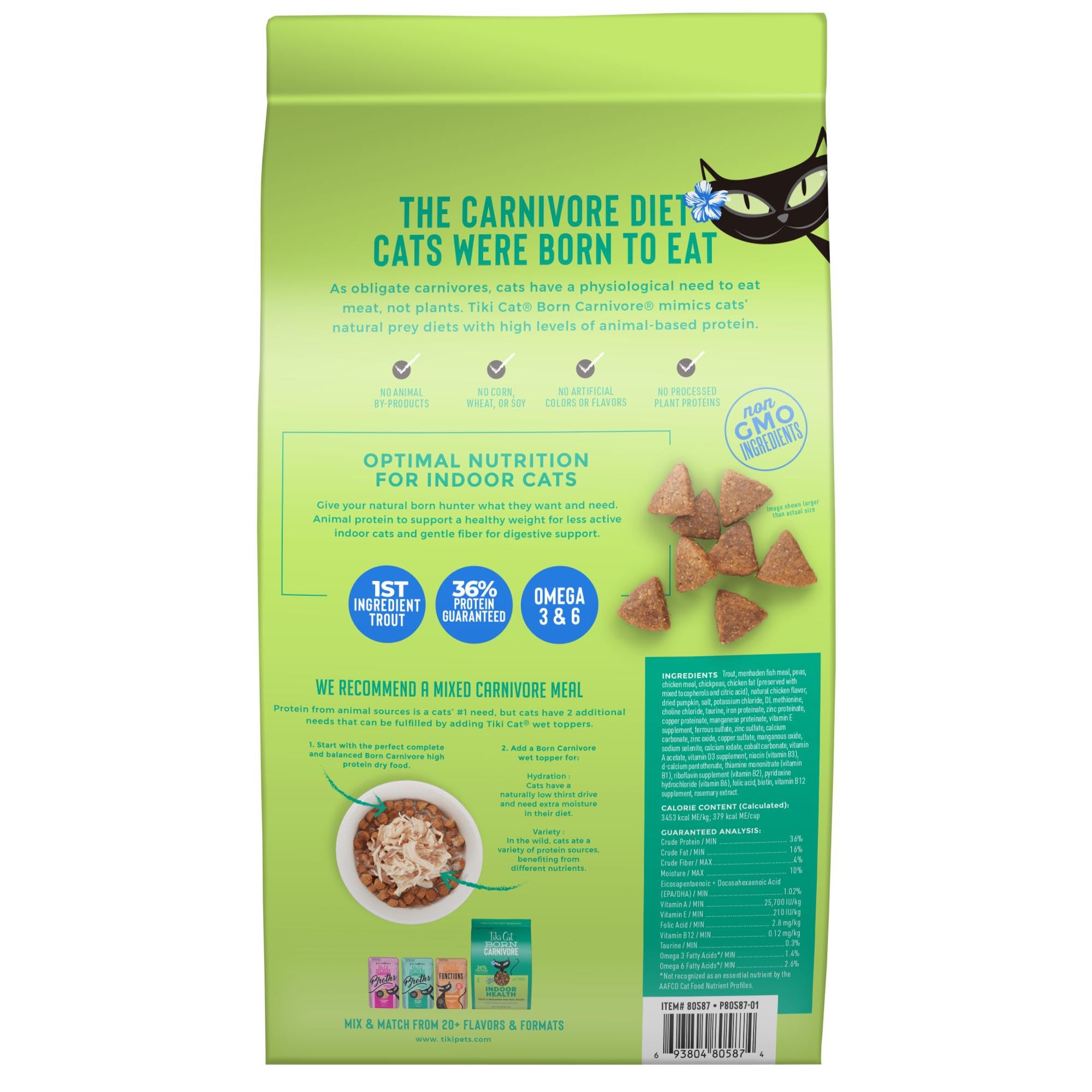 Tiki Cat Born Carnivore Indoor Health Dry Cat Food, Trout & Menhaden Fish Meal, 3 lbs. Bag
