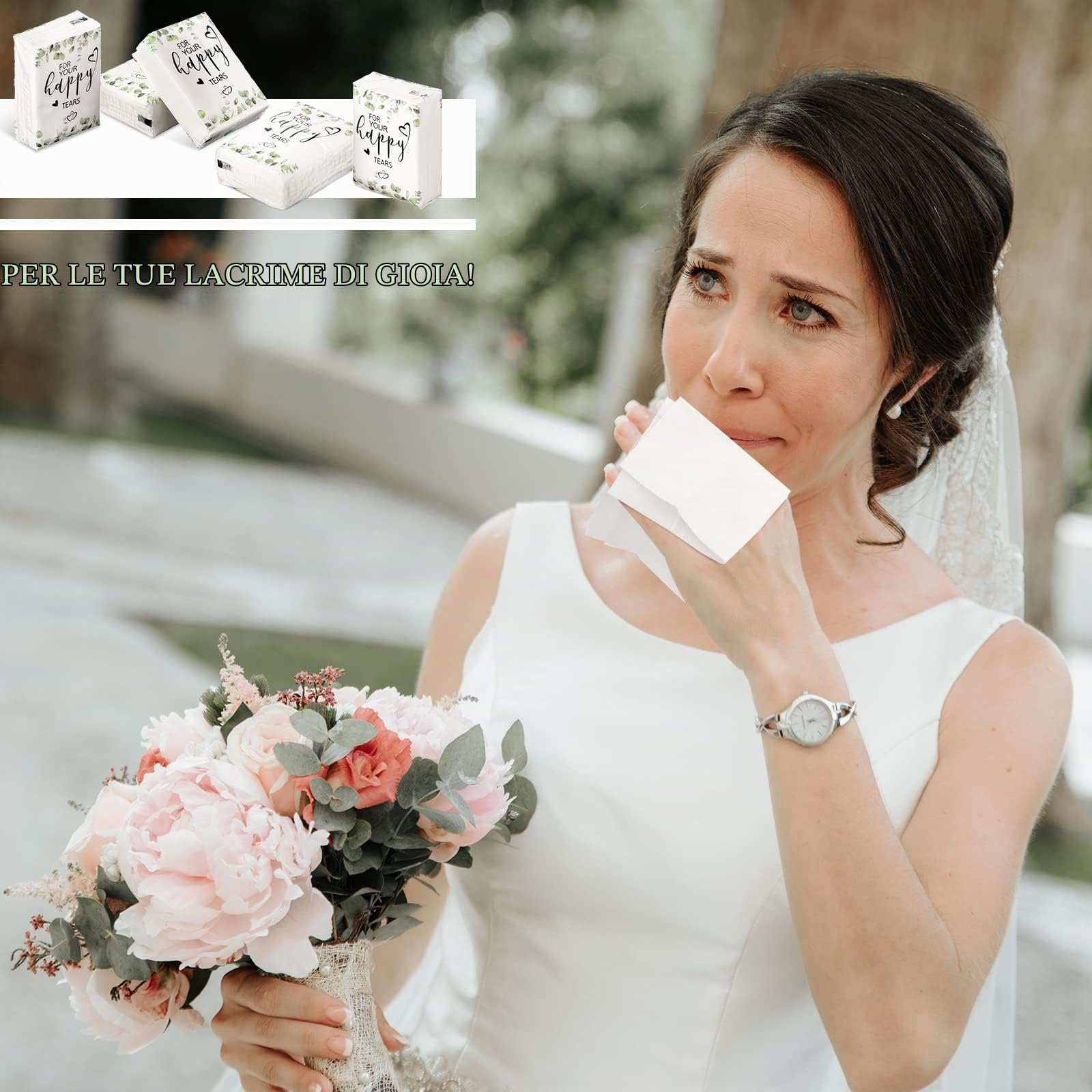 Sinmoe Fazzoletti per il viso per matrimoni, sacchetti di benvenuto, tascabili, dimensioni da viaggio, bomboniere per ospiti, 3 veli, lacrime felici, confezioni di fazzoletti per feste di nozze,