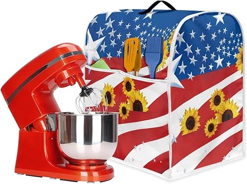 Cubierta mezcladora de girasol con bandera ameiricana, tamaño L, a prueba de polvo, impermeable, lavable a máquina, accesorios de cocina para mujer