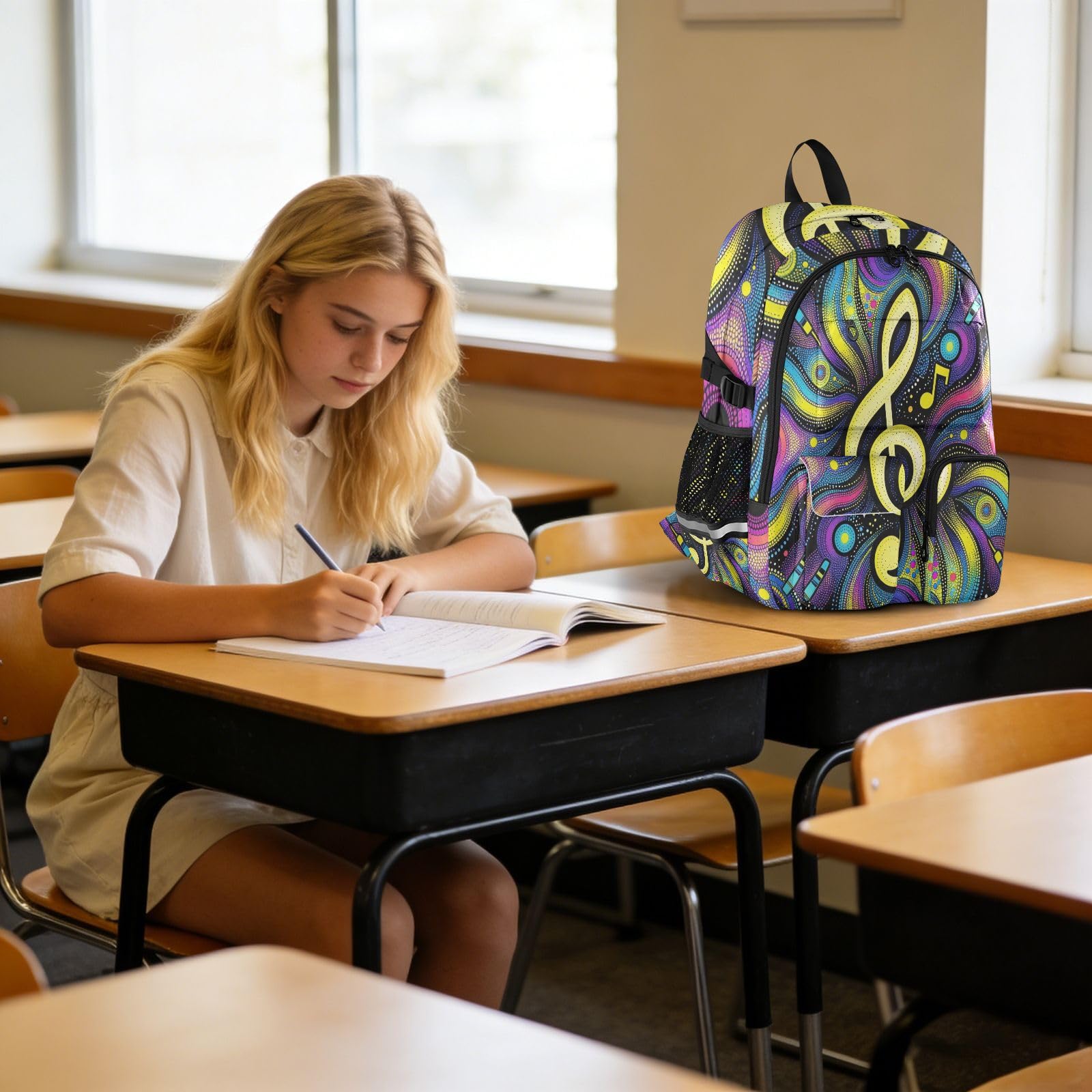 Zaino per computer portatile, motivo: note musicali arcobaleno, borsa da lavoro universitaria da 17,5 pollici