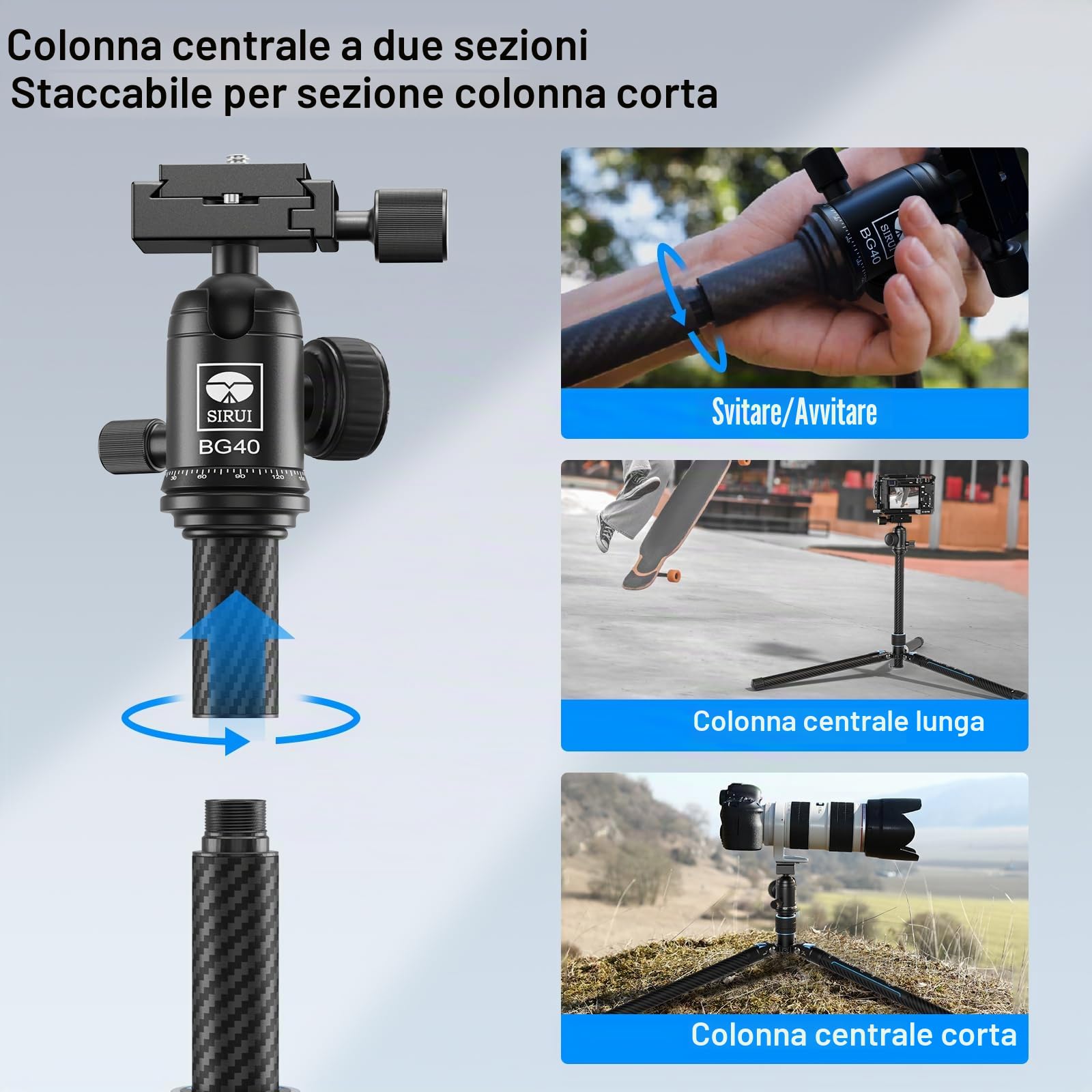 SIRUI Treppiede Fotocamera Carbonio Ultraportatile, 153cm Treppiede Viaggio con Testa a Sfera 360°, 920g Leggero Compatto, Carico Massimo 10KG, Ideale per Vlog/Paesaggistica - Traveler X-III