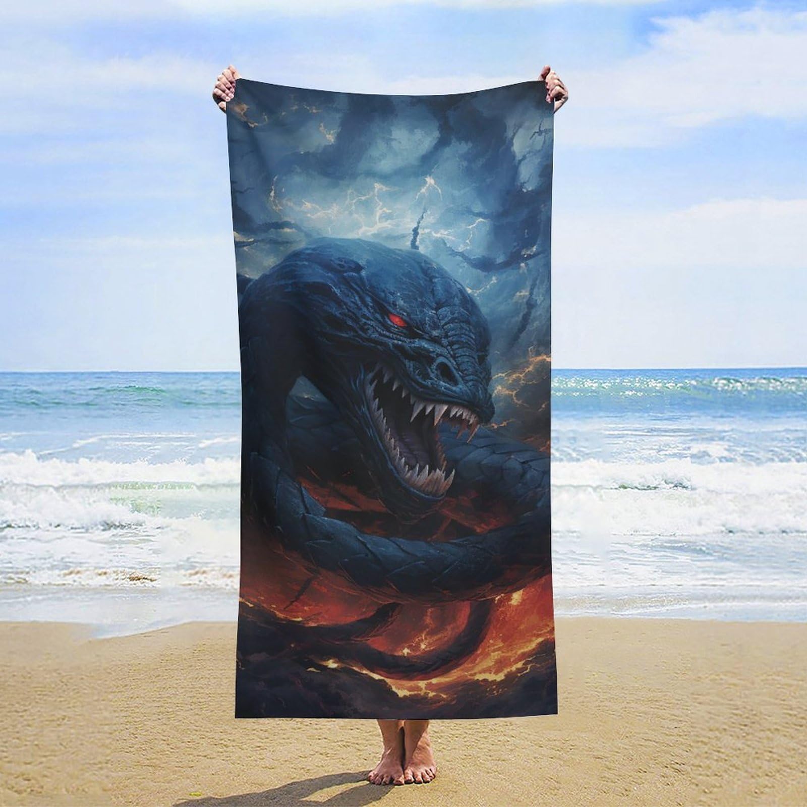 NTVOWPZO Black Snake in Flames Beach Towel Oversized Microfiber Bath Towels Lightweight Sand Proof Beach Towels Absorbent Pool Towels for Swimming Yoga Bathroom Towel 31.5" X 63"