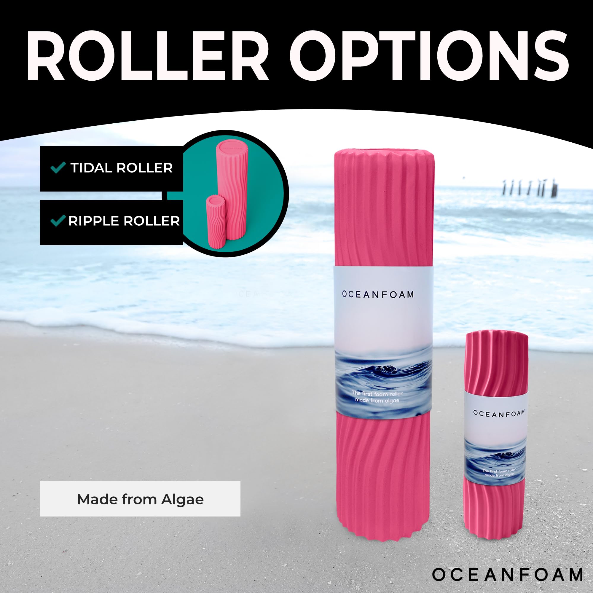 Oceanfoam Tidal Roller - Rodillo de espuma para masaje muscular para dolor de espalda y estiramiento, textura ergonómica de onda ancha, yoga, atletismo y bienestar, tamaño completo, 20 x 5 pulgadas,