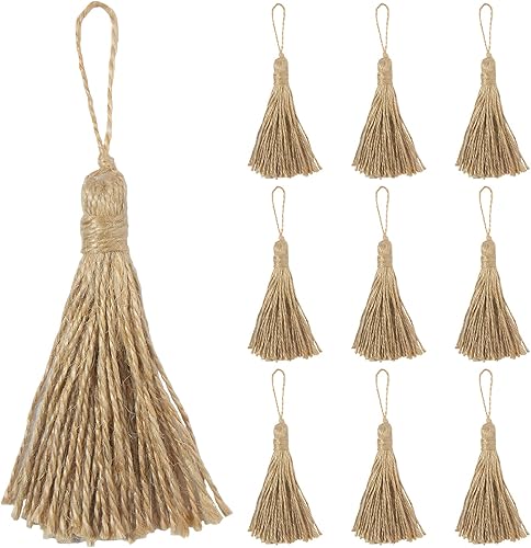 VAPKER 20 piezas de borlas de cuerda de yute, cuerda de cáñamo, mini borla con lazo, borlas de yute natural, cuerda de cáñamo para decoración de