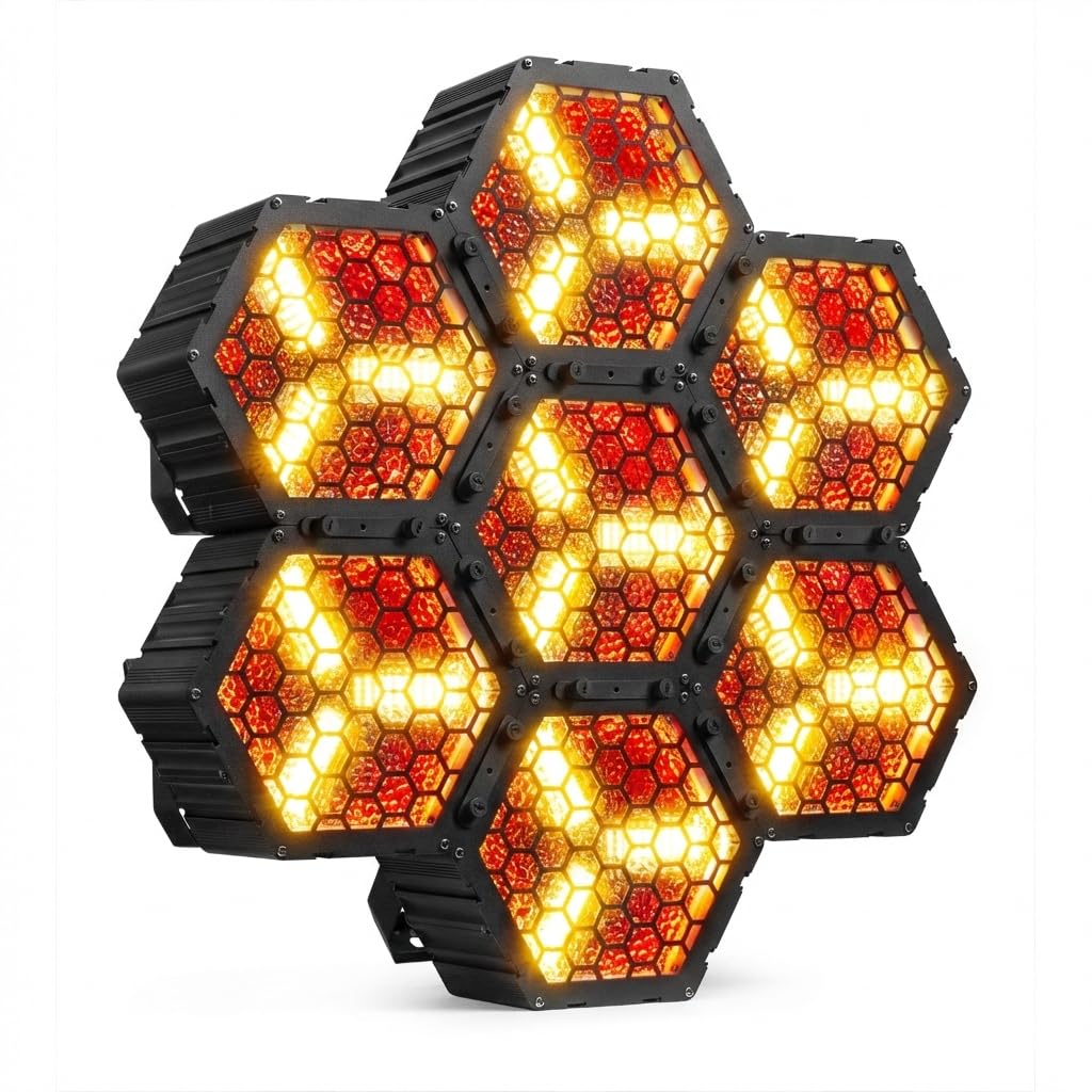 BeamZ RB90 - Retro Stage Blinder, 7er Set, 3x 30 Watt LED Effektstrahler DMX Licht, 3-in-1 Bühnenlicht Deko, Lichtorgel Warmweiß, 72x RGB-SMD-LEDs, Stroboskop, Disco Beleuchtung, 5-Pin DMX
