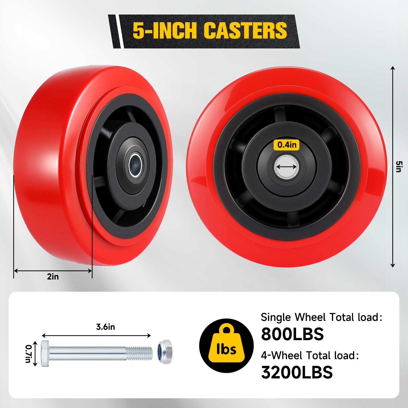 5 Inch Wheels,Heavy Duty Replacement Wheels,Casters Set of 4 Load 3200 Lbs — Amazon image 2