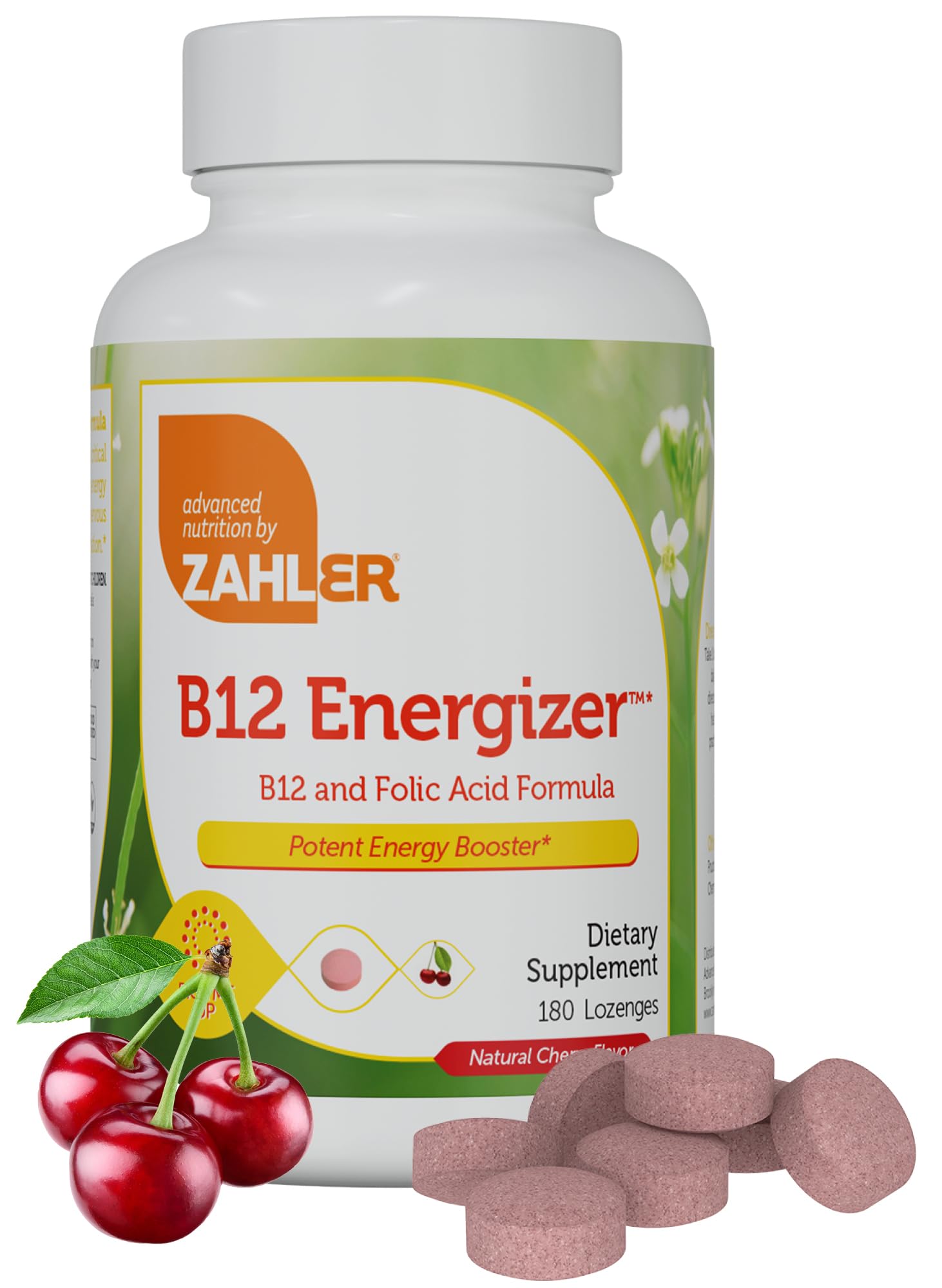 Zahler Energizer Vitamin B12-5000 mcg Vitamin B12 - Natural Cherry Flavor Dissolvable Lozenges - Kosher Gluten Free Non-GMO B12 Vitamins 5000 mcg, Energy Boost, Made in USA (180 Count) 180 Count (Pack of 1)