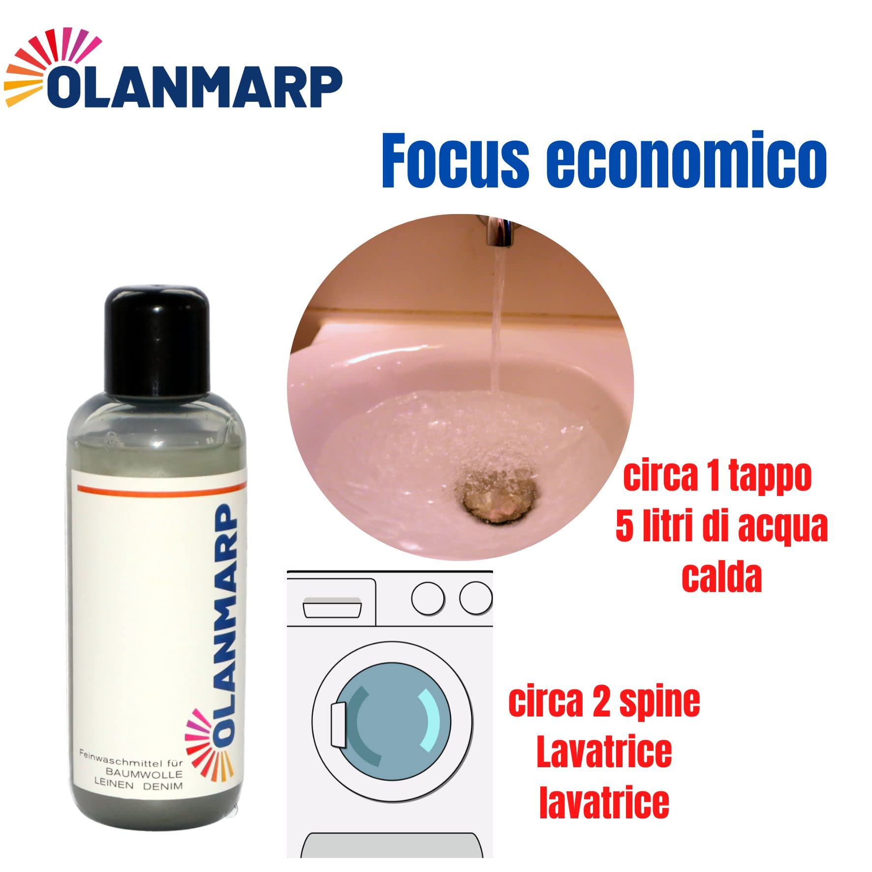 Detersivo per cotone e lino Olanmarp concentrato – detersivo delicato liquido per bucato a mano e in lavatrice – speciale per fibre naturali e abbigliamento sensibile – ideale per viaggi (480 ml)