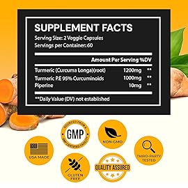 Turmeric Curcumin with Black Pepper Extract (Piperine) - 120 Veggie Tumeric Capsules - Premium 95% Standardized Curcuminoids - High Absorption & Potency - Joint Support Supplement