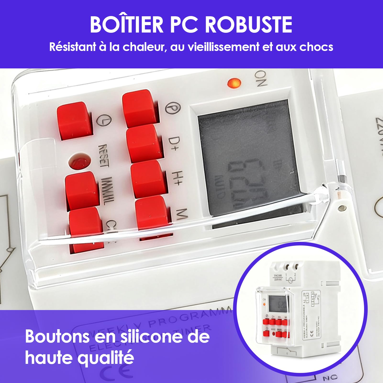 Programador eléctrico para calentador de agua y piscina, temporizador numérico 30A con pantalla LCD, programable de 1s a 168h, 20 ciclos de encendido/apagado, montaje en riel DIN 35mm