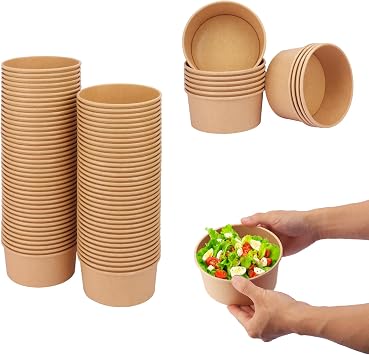 90 Pack Kraft Paper Bowls, 25 Oz Disposable Soup/Salad Serving Bowls, Large Paper Bowls, Anti-Spill and Anti-Oil Soup Bowls, Disposable Food Containers for Hot/Cold Food, 90 Pack