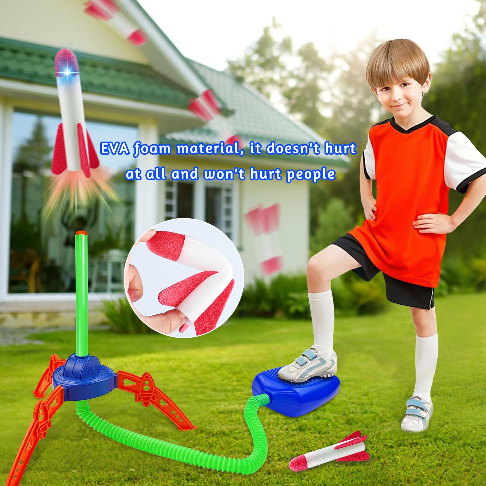 JIASHA Razzo Spaziale Giocattolo, Spara Razzi Bambini con 6 Razzi di Schiuma, Lanciarazzi Giocattolo,Giochi da Giardino per Bambini per Bambini di 3-12 Anni Regalo per ragazzi