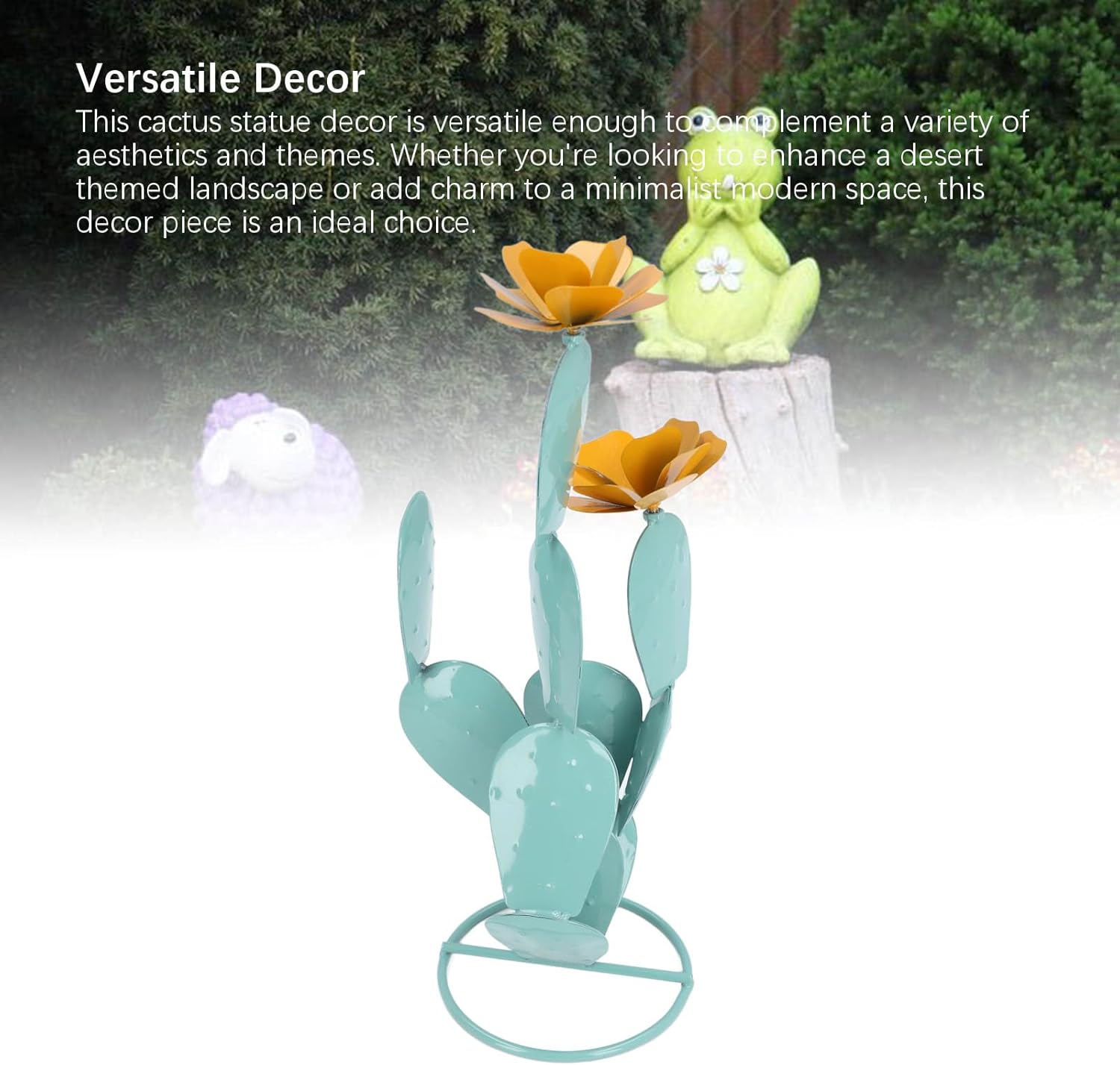 PerGar Prickly Pear Cactus Statue, Metal Iron Art Cactus Decor, Desert Yard Art, Modern Style, Glossy Finish, Sturdy Construction, Lifelike Design, Includes Flower Accessories