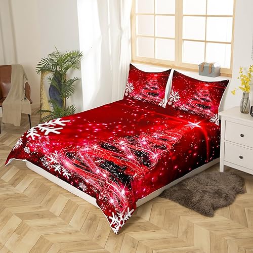 Miniatura 8 de Manfei Juego de funda de edredón de Navidad, tamaño Queen, juego de ropa de cama de reno dorado, 3 piezas para niños y niñas, decoración de