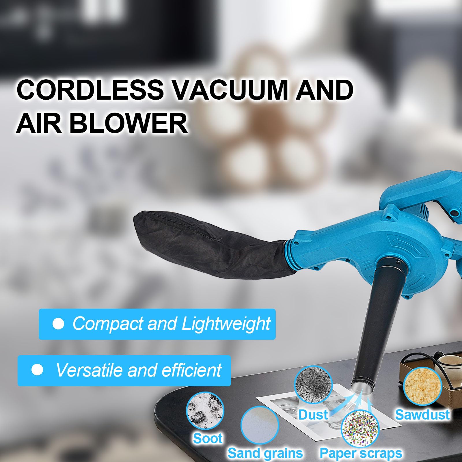Soffiatore per foglie senza fili per Makita 18 V, soffiatore d'aria elettrico da cantiere con ugello a becco d'anatra, soffiaggio e aspirapolvere 2 in 1 per foglie da giardino, pulizia auto