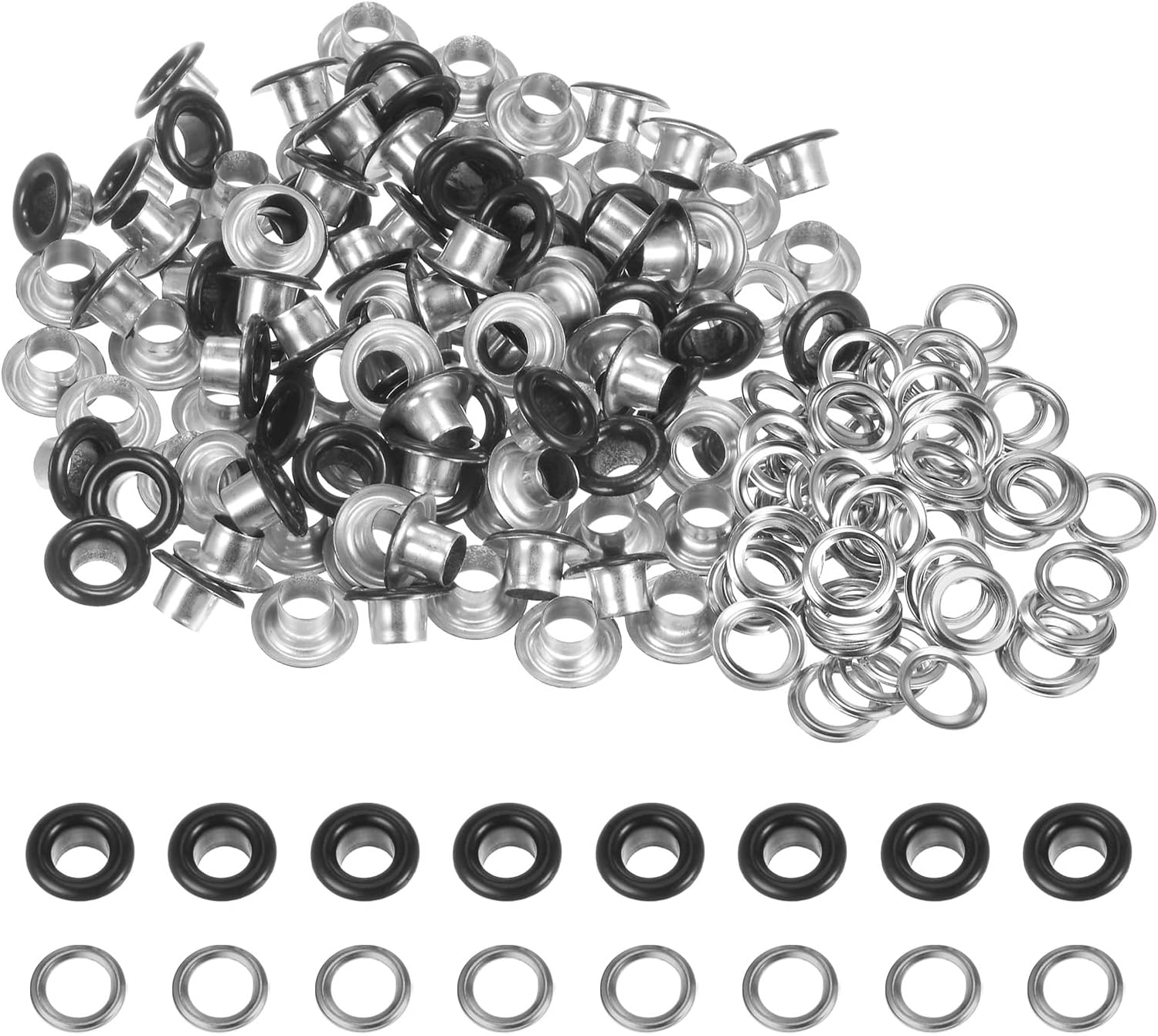 HARFINGTON 100 Set Color Round Grommets 5mm 3/16" Hole Metal Eyelets with Washers for Scrapbooking Shoes Clothes Leather Canvas, Black