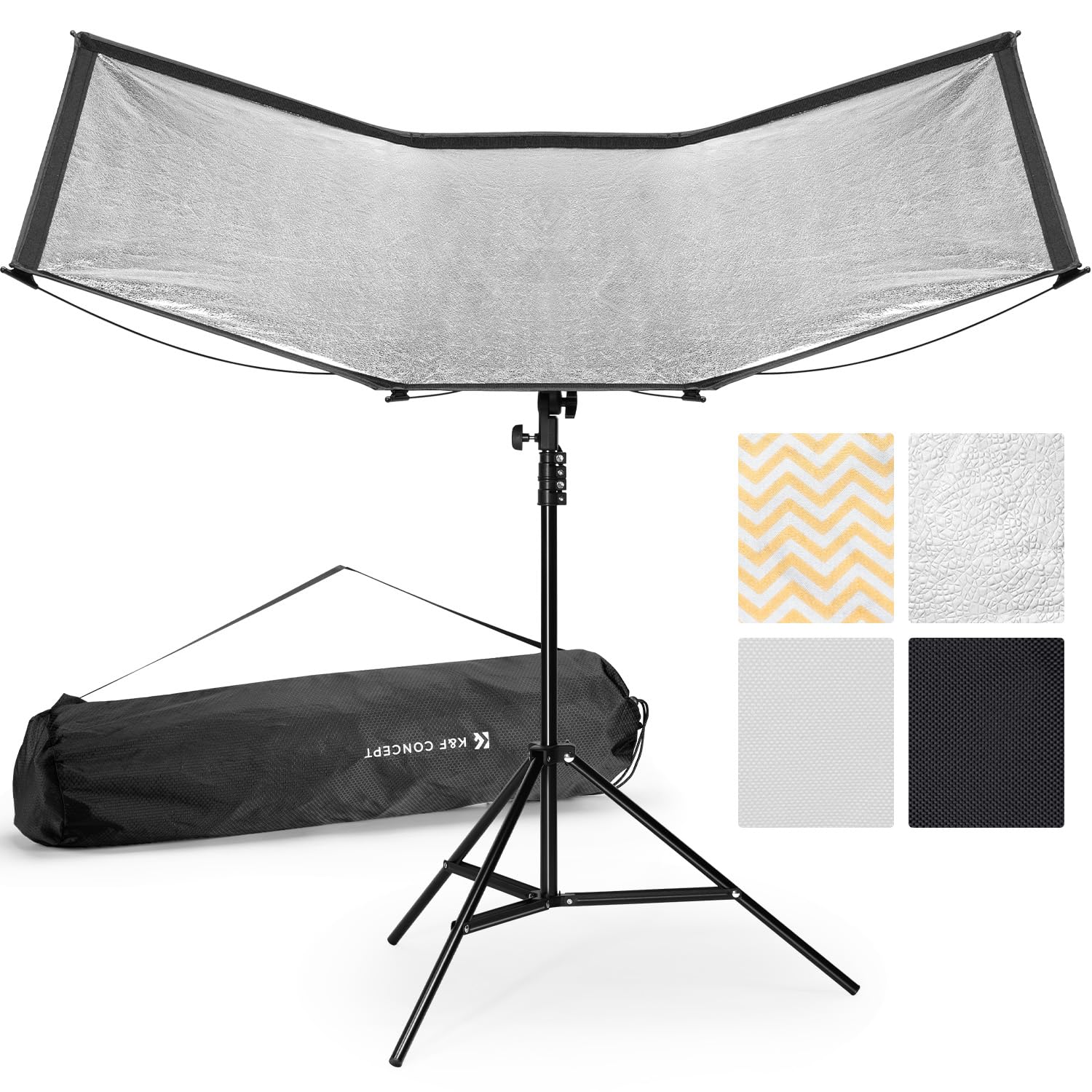 K&F CONCEPT Reflector Curvo, Reflector pieghevole ad apertura rapida con borsa Stand & Carry, Diffusore fotografico a forma di U 48 "x26" per ritratti in studio, 4 in 1 Nero/Bianco/Argento/Oro
