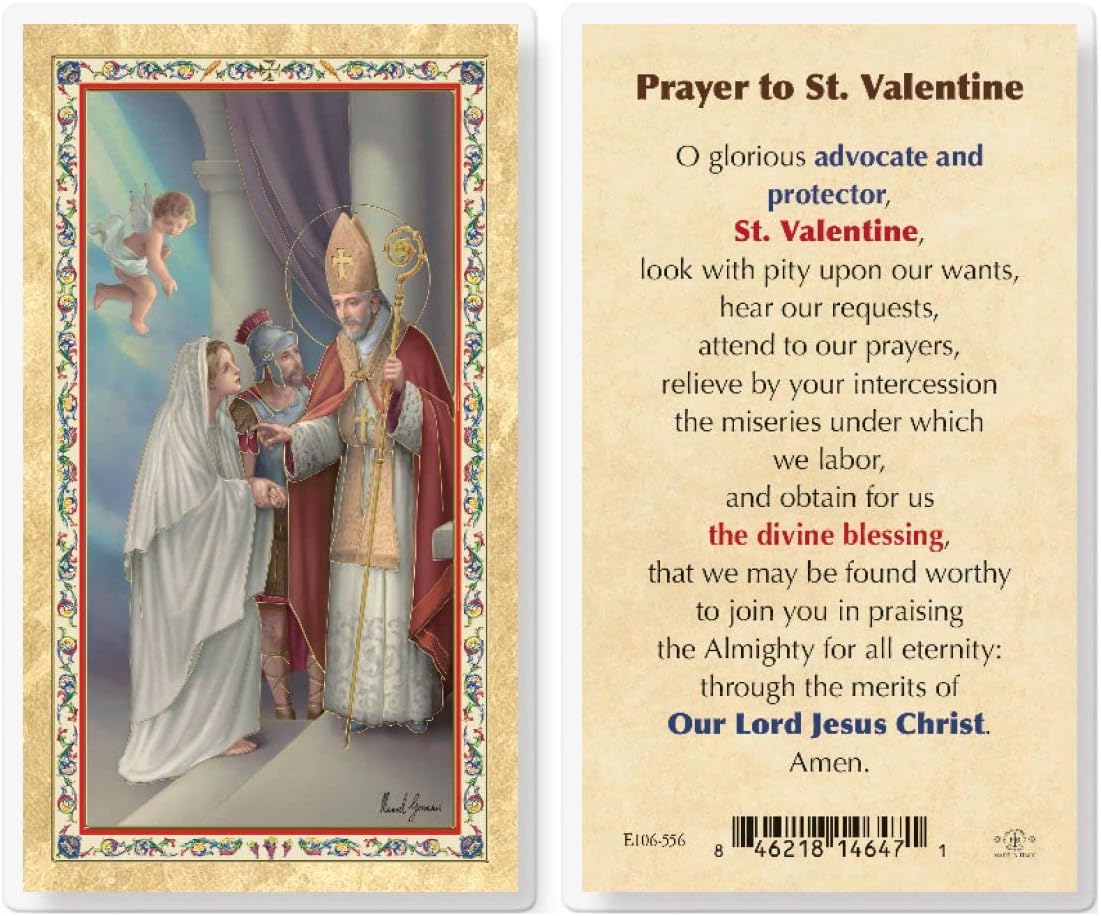 Prayer to St. Valentine Gold Stamped Laminated Holy Cards, 25-Count Value Pack