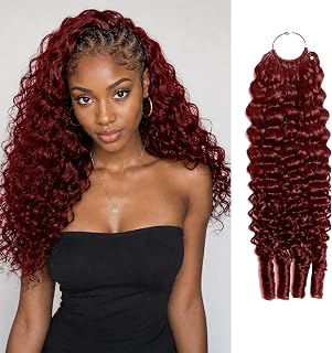 Human Crochet Hair for Women 14 Inch Burgundy Burmese Curly Bundles Human Hair Pre-separated 50 Strands 60g Feather Crochet Human Hair 99J
