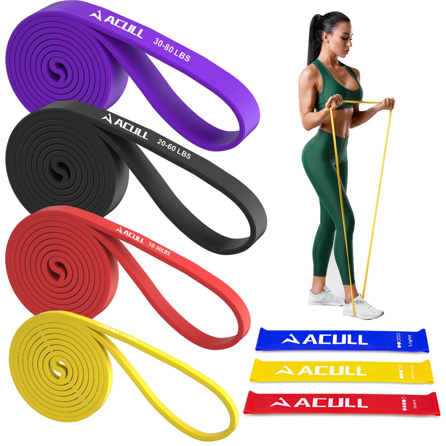Acull Resistance Bands for Working Out, Pull Up Assistance Bands, Exercise Workout Bands Set for Men Women, Stretch Bands for Physical Therapy, Muscle
