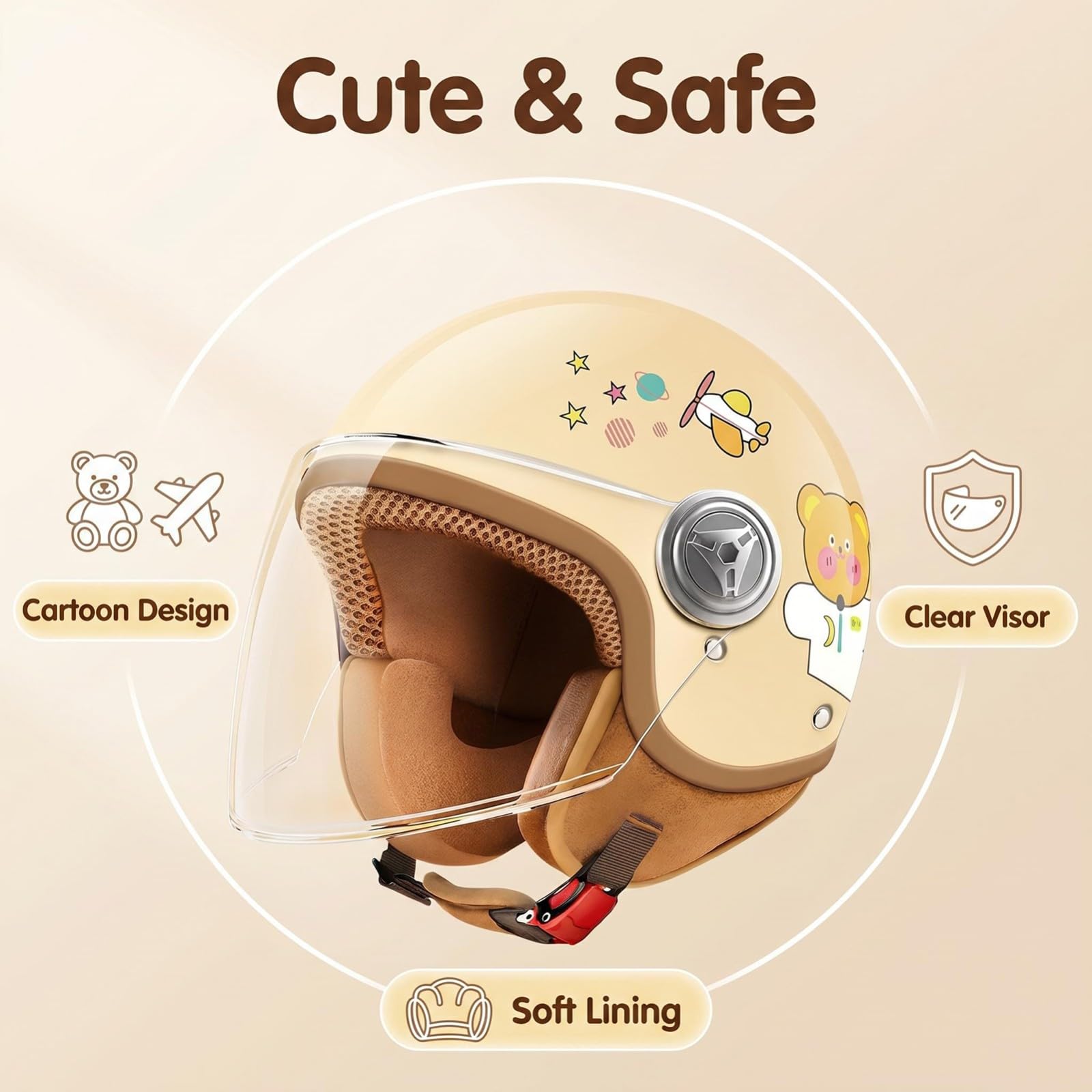 Casco Per Bambini, Casco Jet Per Monopattino, Bicicletta, Skateboard, Casco Da Moto Aperto Con Visiera, Casco Da Bici Regolabile Per Bambini Dai 4 Ai 15 Anni