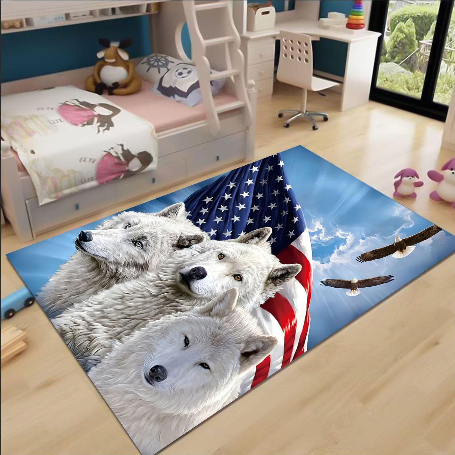 Tapis de salon motif animal loup 160x230 cm avec texture douce et dense