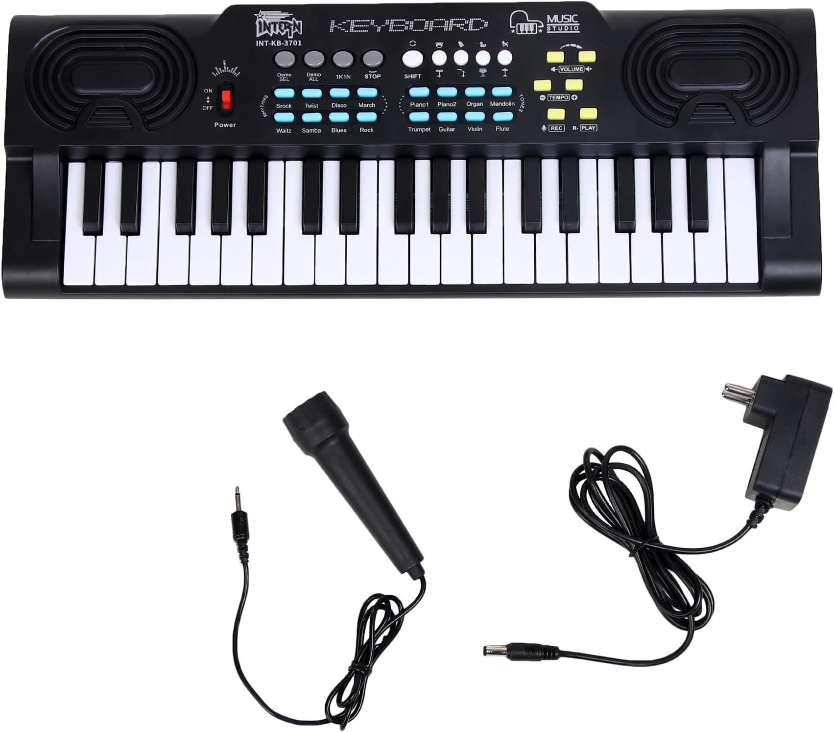 Intern INT-KB-3701, 37 Keys Portable Mini Piano Keyboard with Microphone and 5V DC Power Adapter (Black)