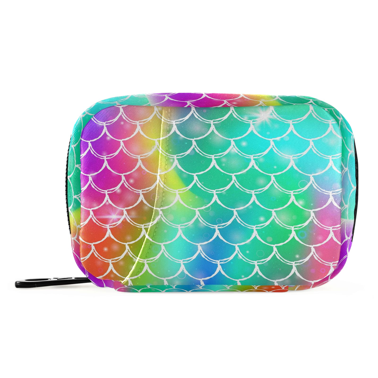 Naanle Princess Mermaid Rainbow Scales Pill Box 7 Day Pill Case Travel Pill Organizer Bag with Zipper Portable Weekly Case Compact Size for Vitamin Supplement Holder