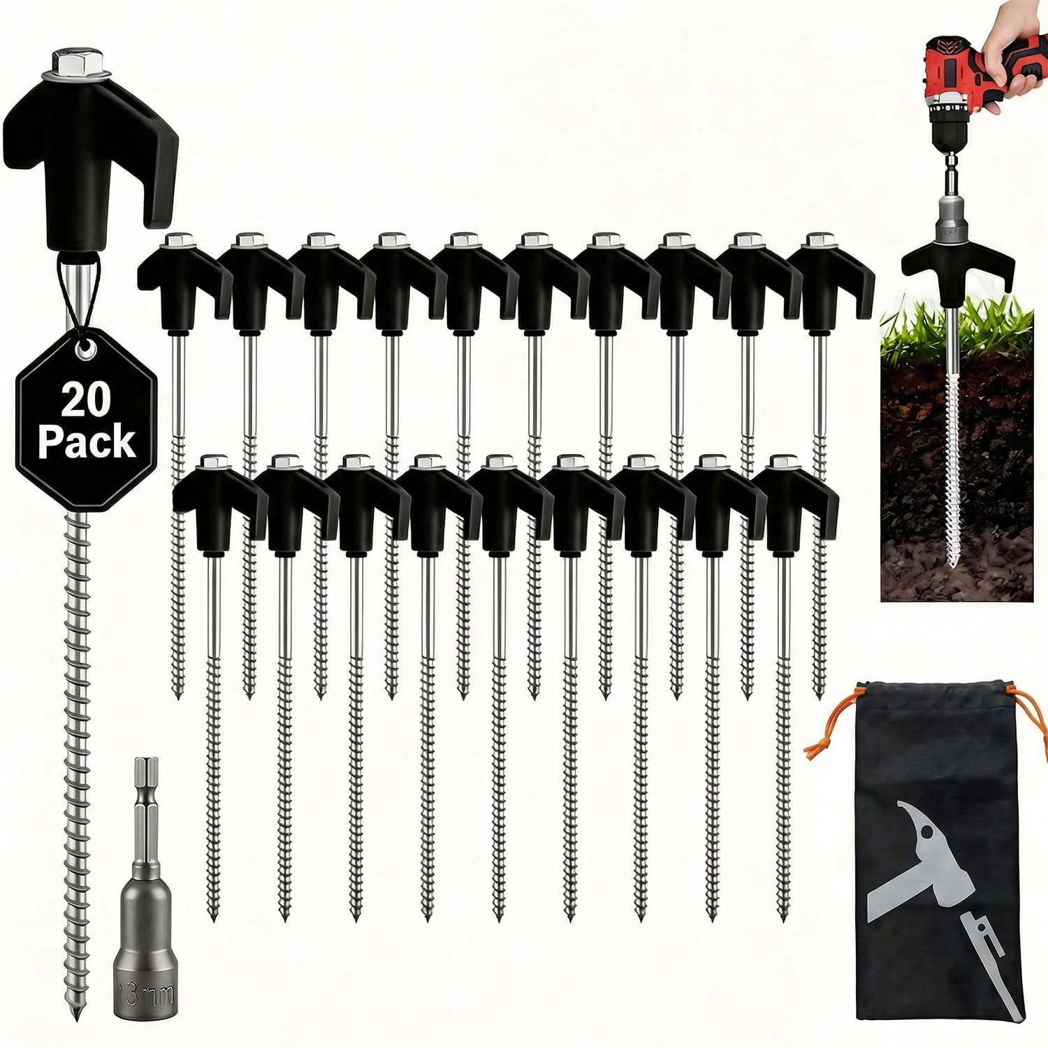 camping heringe 20x Schraubheringe, Robuste Stahl-Heringe mit Gewinde und Seil-Halterung, Schraubheringe 20,5 cm Lang, Erdnägel Stabil für Camping und Outdoor, Sturmsichere Erdnagel für Harten Boden Sport & Freizeit Style:RS Gazelle Schloss AXA Defender Year_2019_Make_Cadillac_Model_CT6_Engine_2.0L Gas