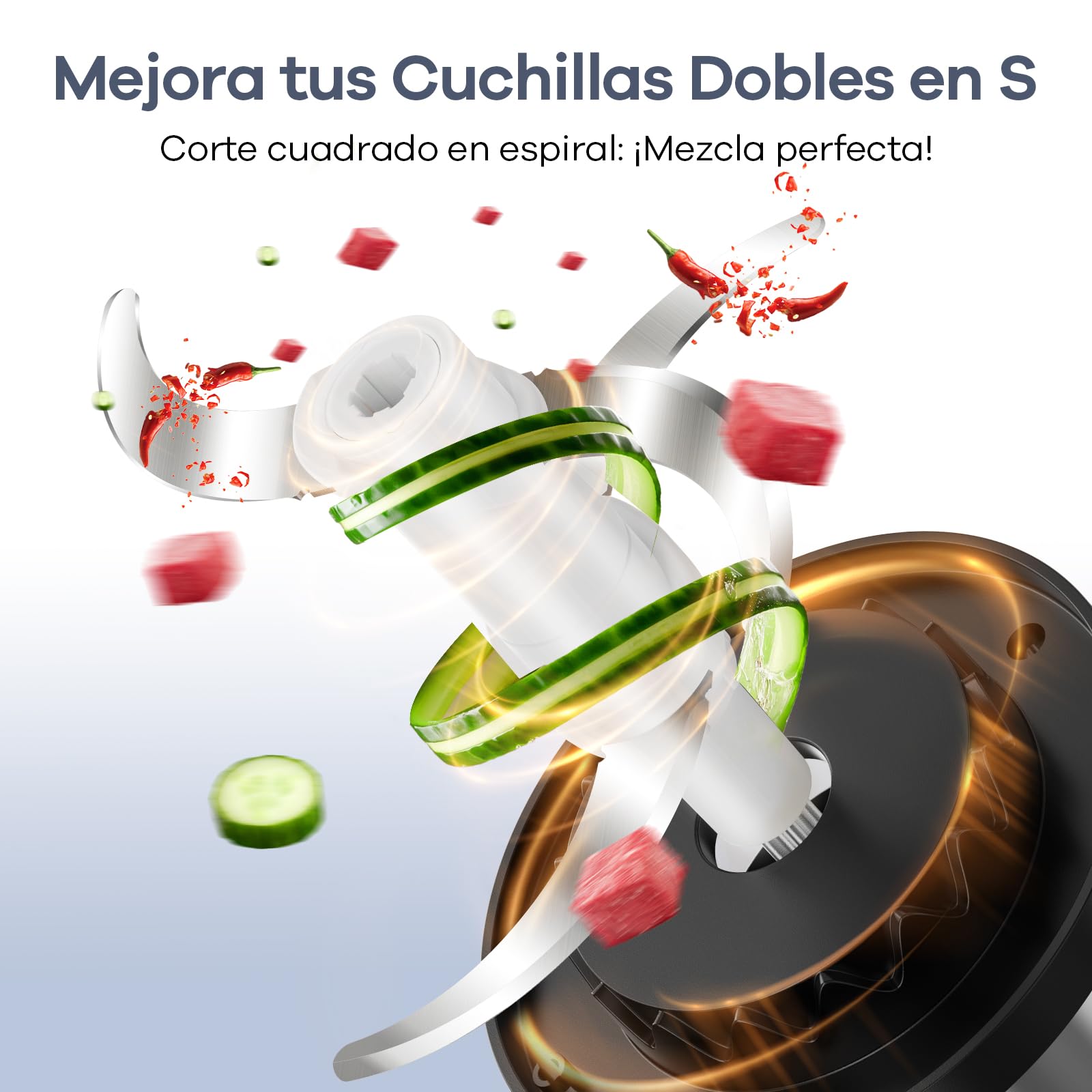 Ganiza Picadora de carne eléctrica, procesador de alimentos con 2 recipientes (1,8 L + 1,8 L), 2 cuchillas dobles, 2 velocidades, picadora eléctrica multifuncional para carne, verduras y frutos secos